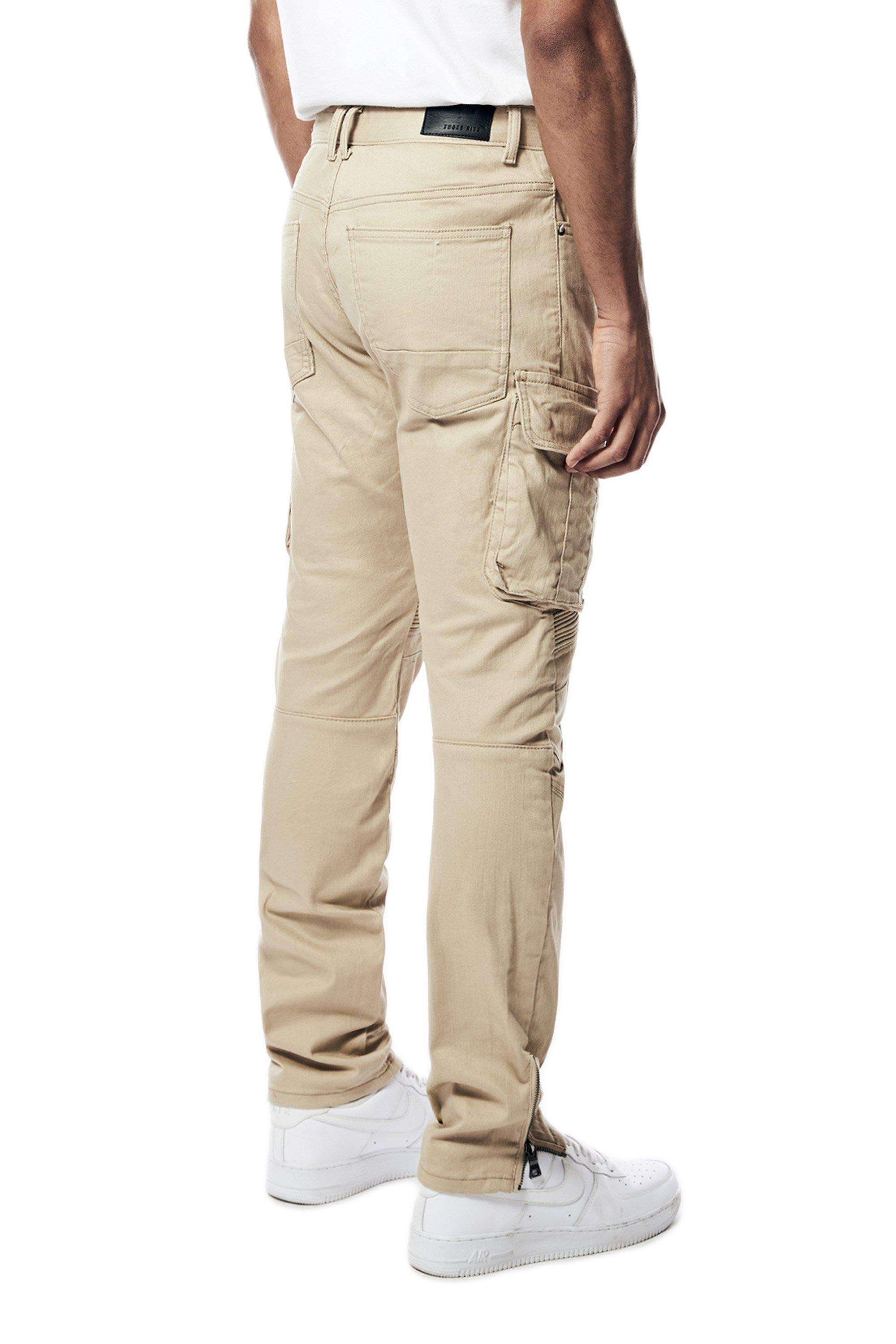 Smoke Rise Men's Slim Fit Bottom Zipper Pants - Khaki - KHAKI Thumbnail View 2