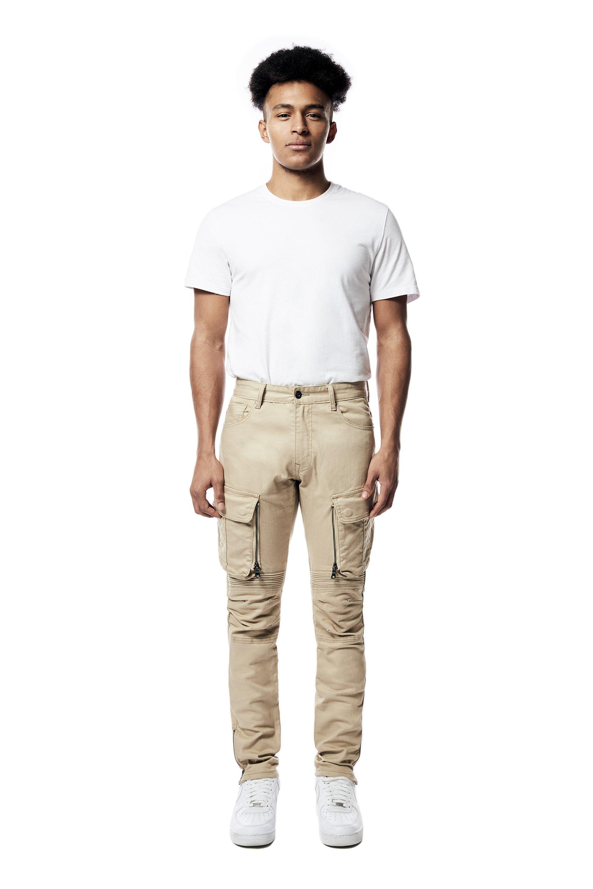 Smoke Rise Men's Slim Fit Bottom Zipper Pants - Khaki - KHAKI Thumbnail View 3