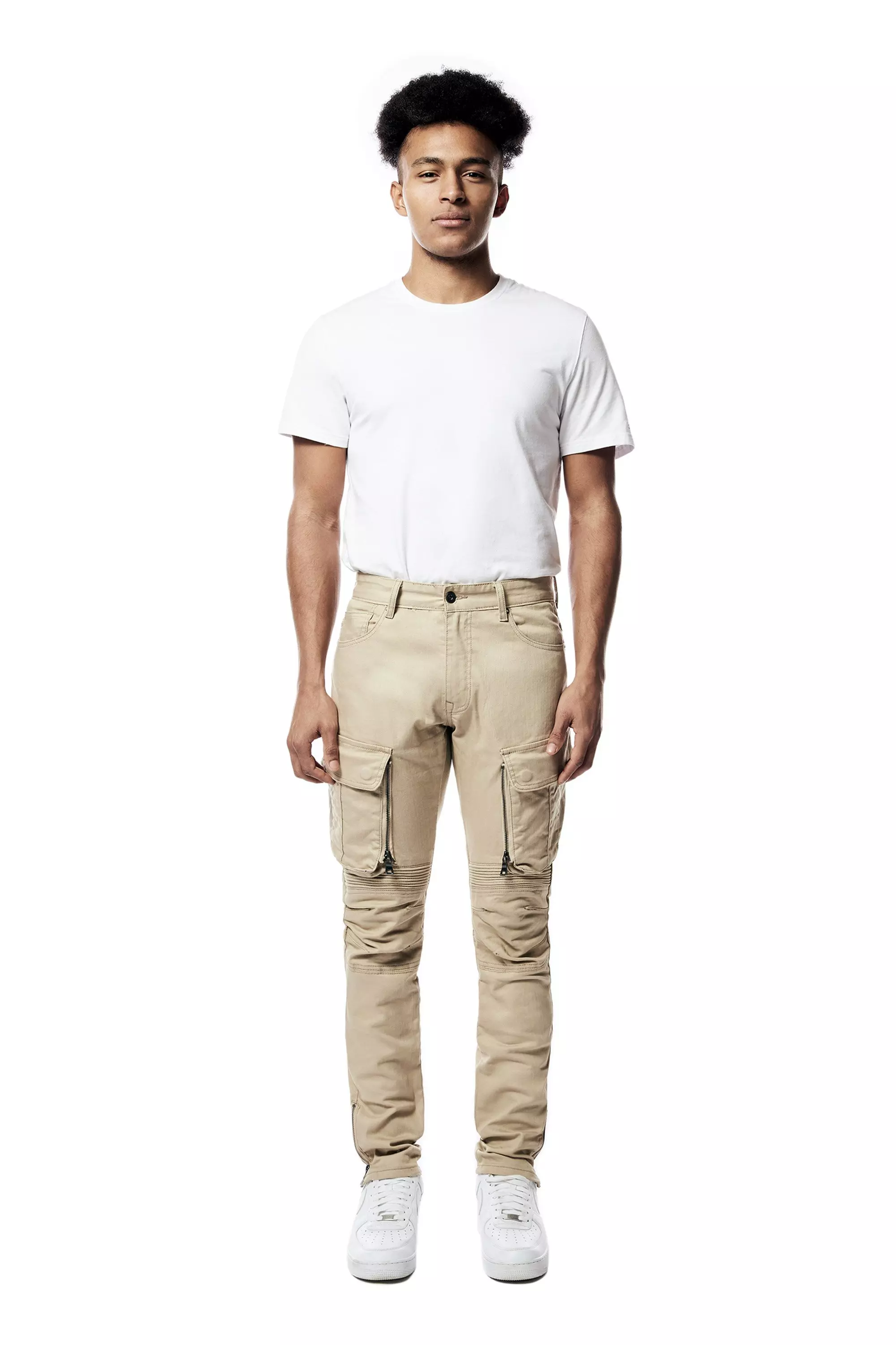 Smoke Rise Men's Slim Fit Bottom Zipper Pants - Khaki - KHAKI