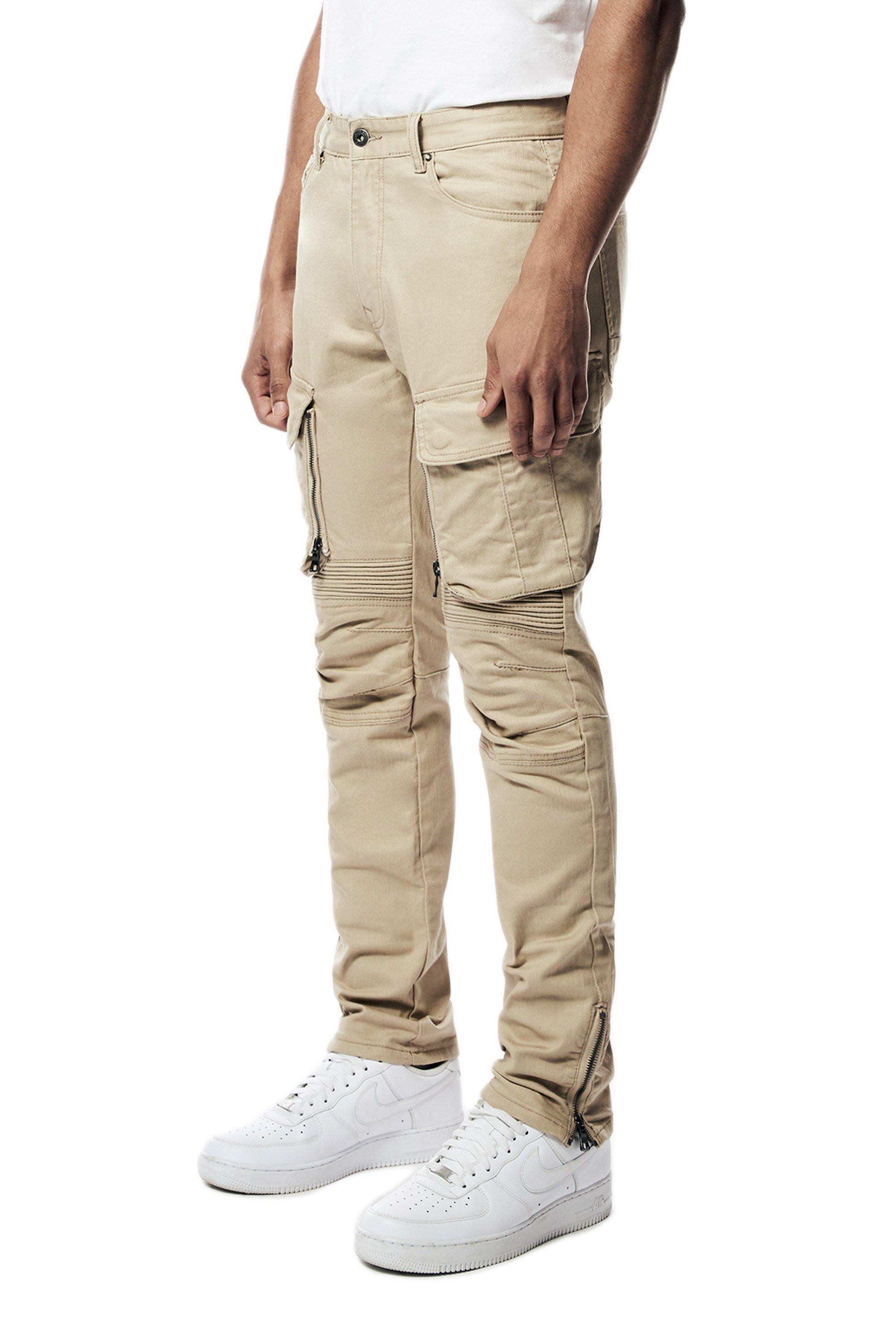 Smoke Rise Men's Slim Fit Bottom Zipper Pants - Khaki - KHAKI Thumbnail View 4