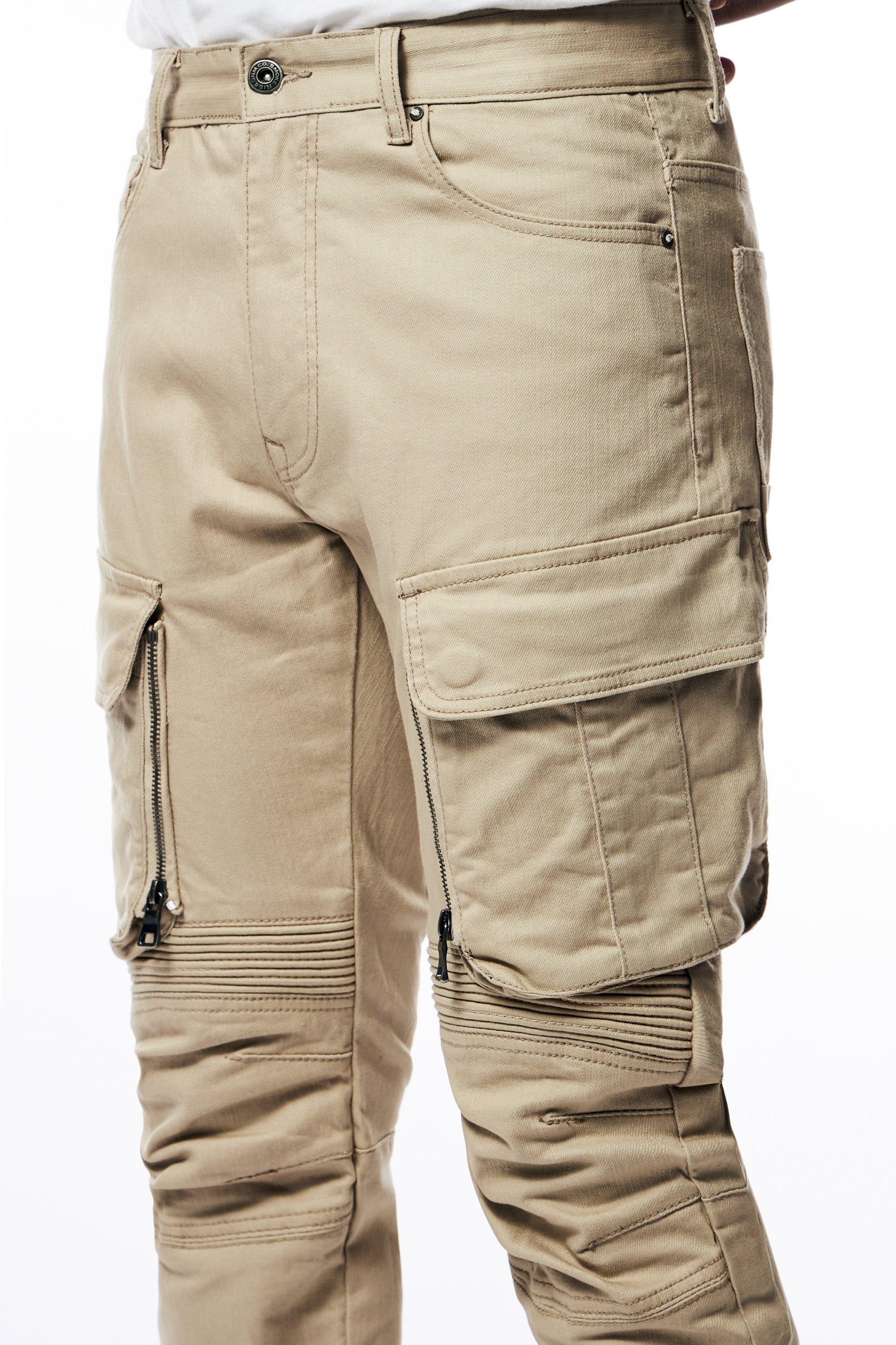 Smoke Rise Men's Slim Fit Bottom Zipper Pants - Khaki - KHAKI Thumbnail View 5