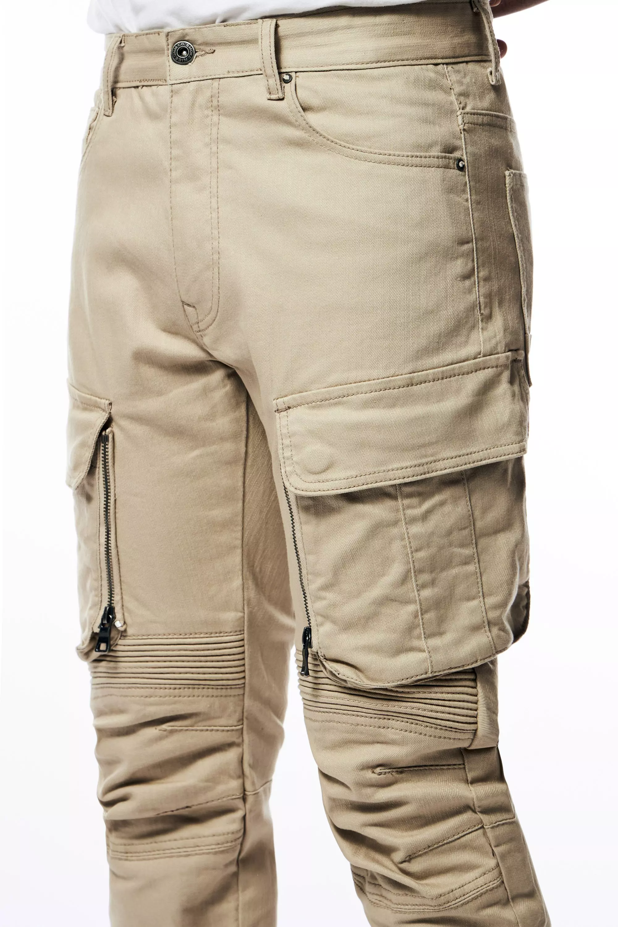 Smoke Rise Men's Slim Fit Bottom Zipper Pants - Khaki - KHAKI