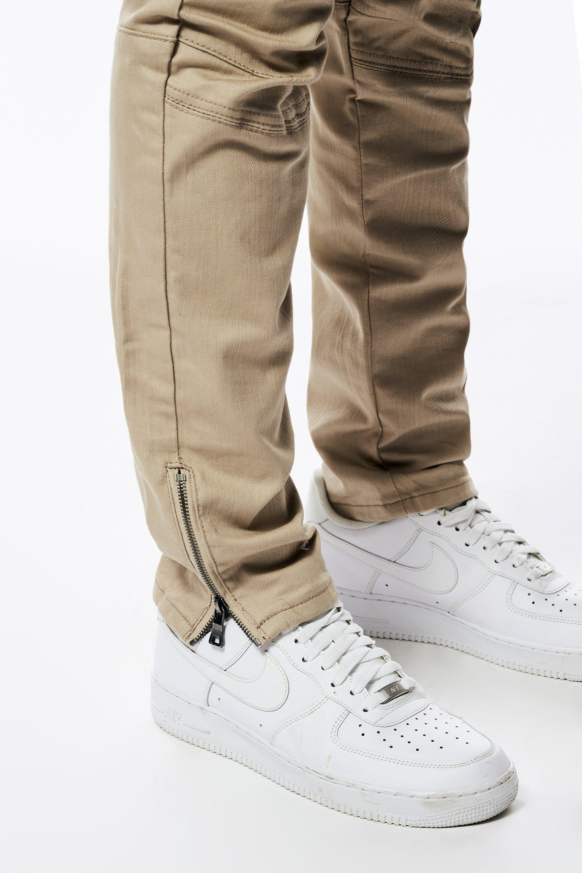 Smoke Rise Men's Slim Fit Bottom Zipper Pants - Khaki - KHAKI Thumbnail View 6