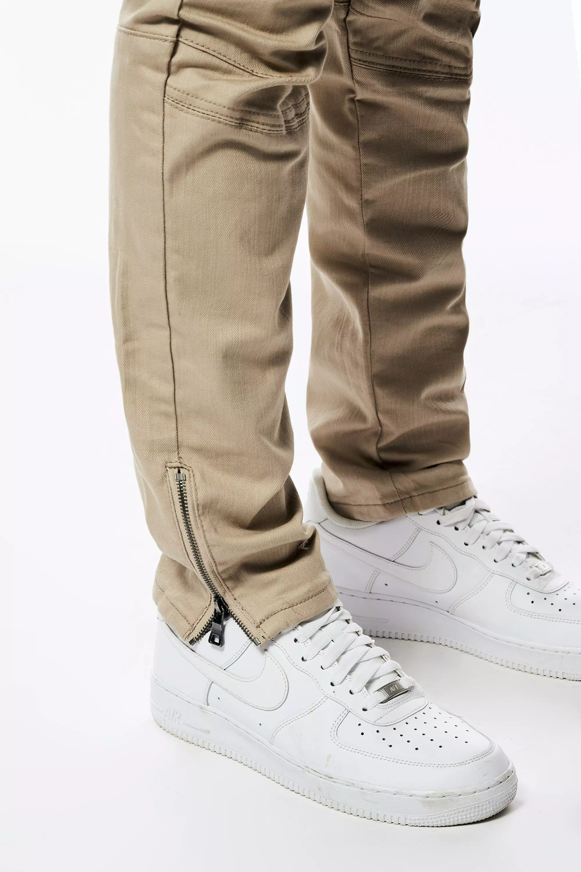 Smoke Rise Men's Slim Fit Bottom Zipper Pants - Khaki - KHAKI