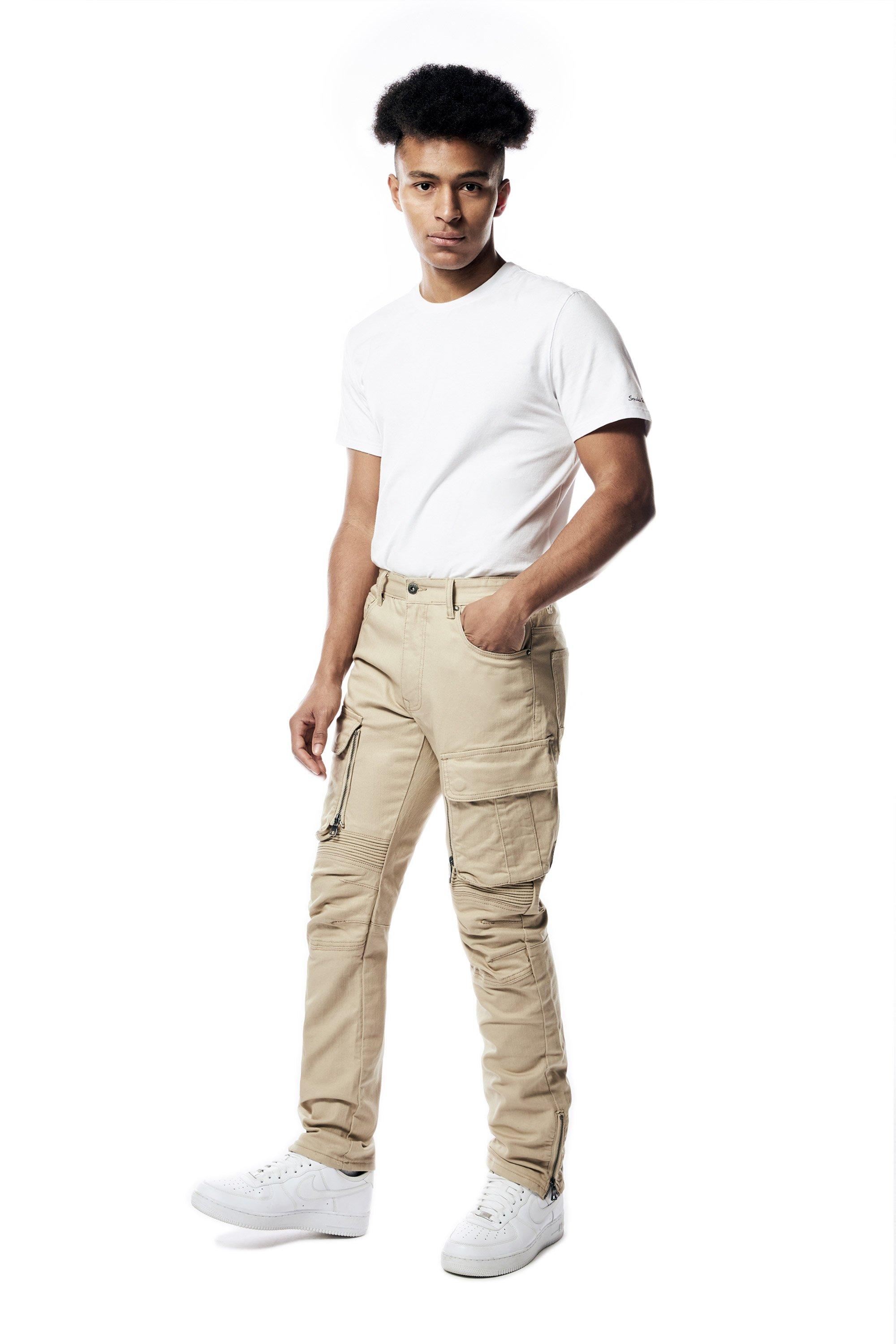Smoke Rise Men's Slim Fit Bottom Zipper Pants - Khaki - KHAKI Thumbnail View 7