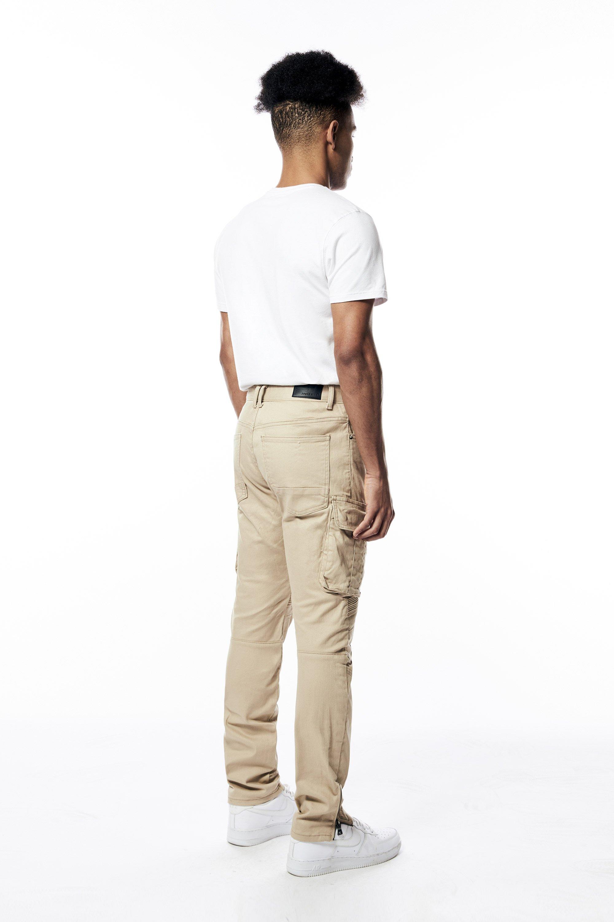 Smoke Rise Men's Slim Fit Bottom Zipper Pants - Khaki - KHAKI Thumbnail View 8