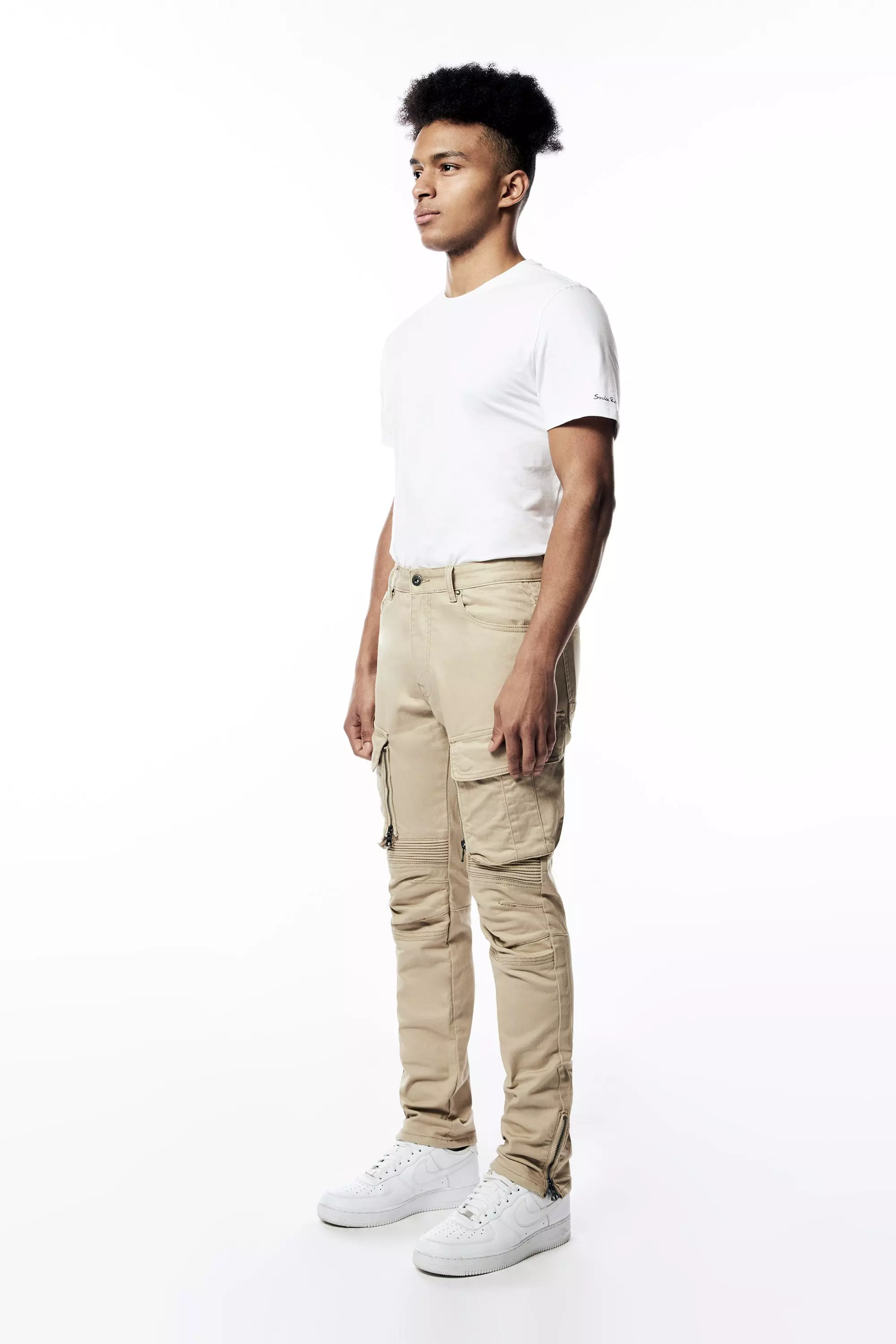 Smoke Rise Men's Slim Fit Bottom Zipper Pants - Khaki - KHAKI
