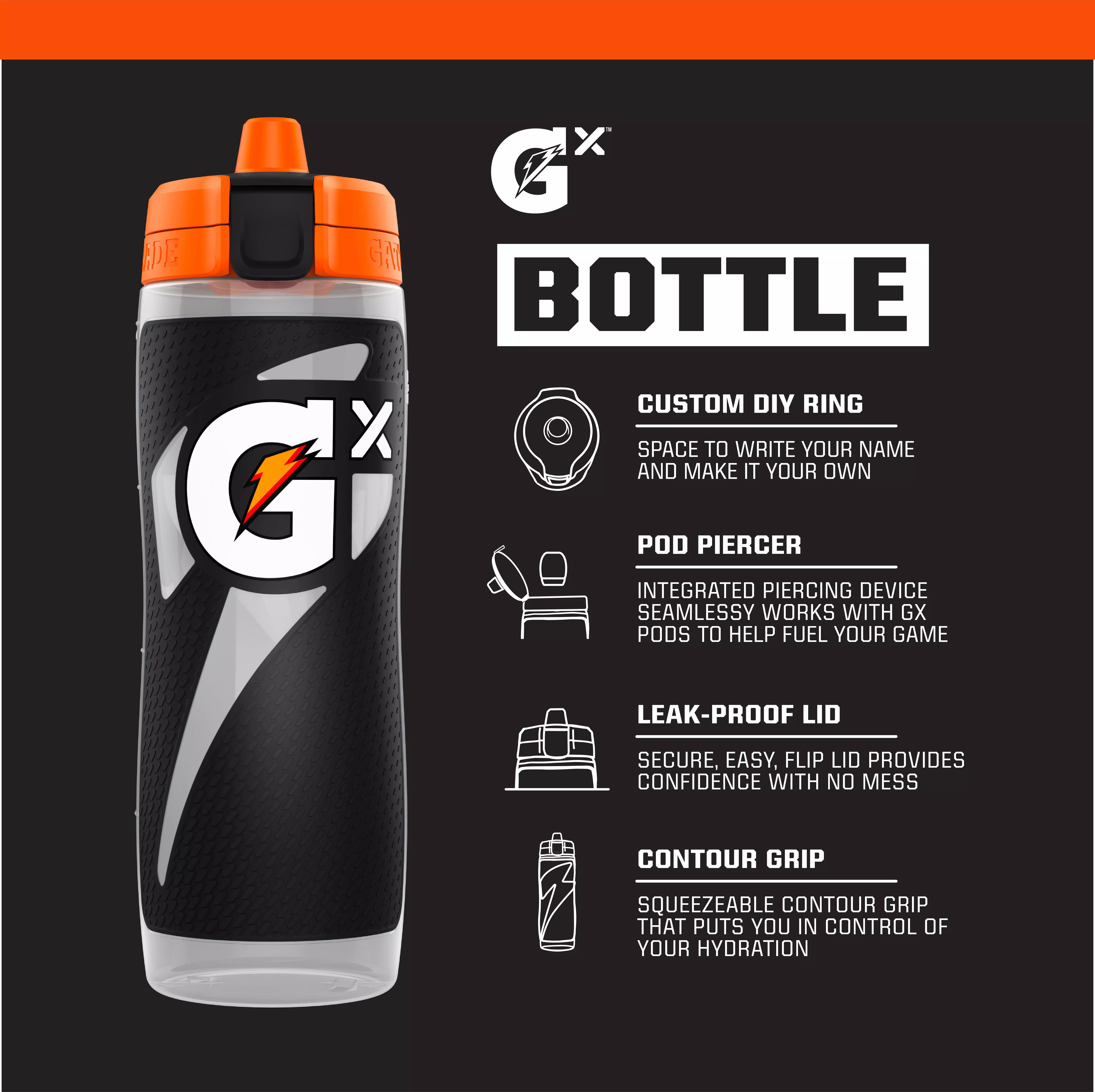 Gatorade Gx 30oz Water Bottle-Black - BLACK