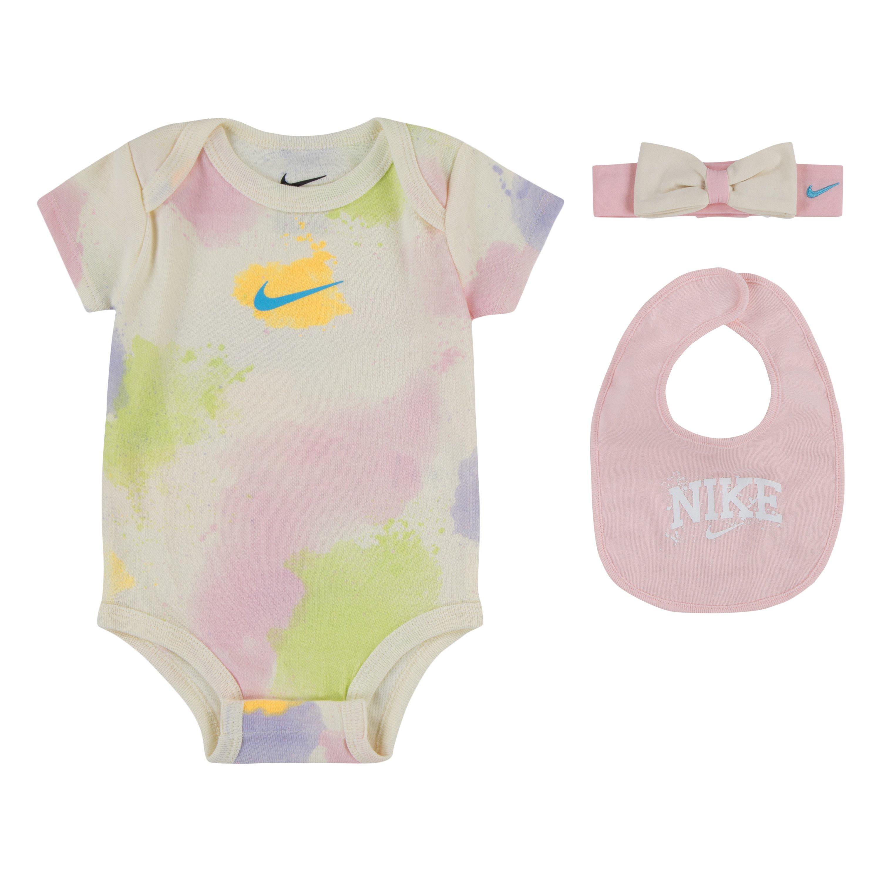 Nike Infant Girls' Printed 3-Piece Onesie Set - Coconut Milk/Pink - WHITE/PINK Thumbnail View 1