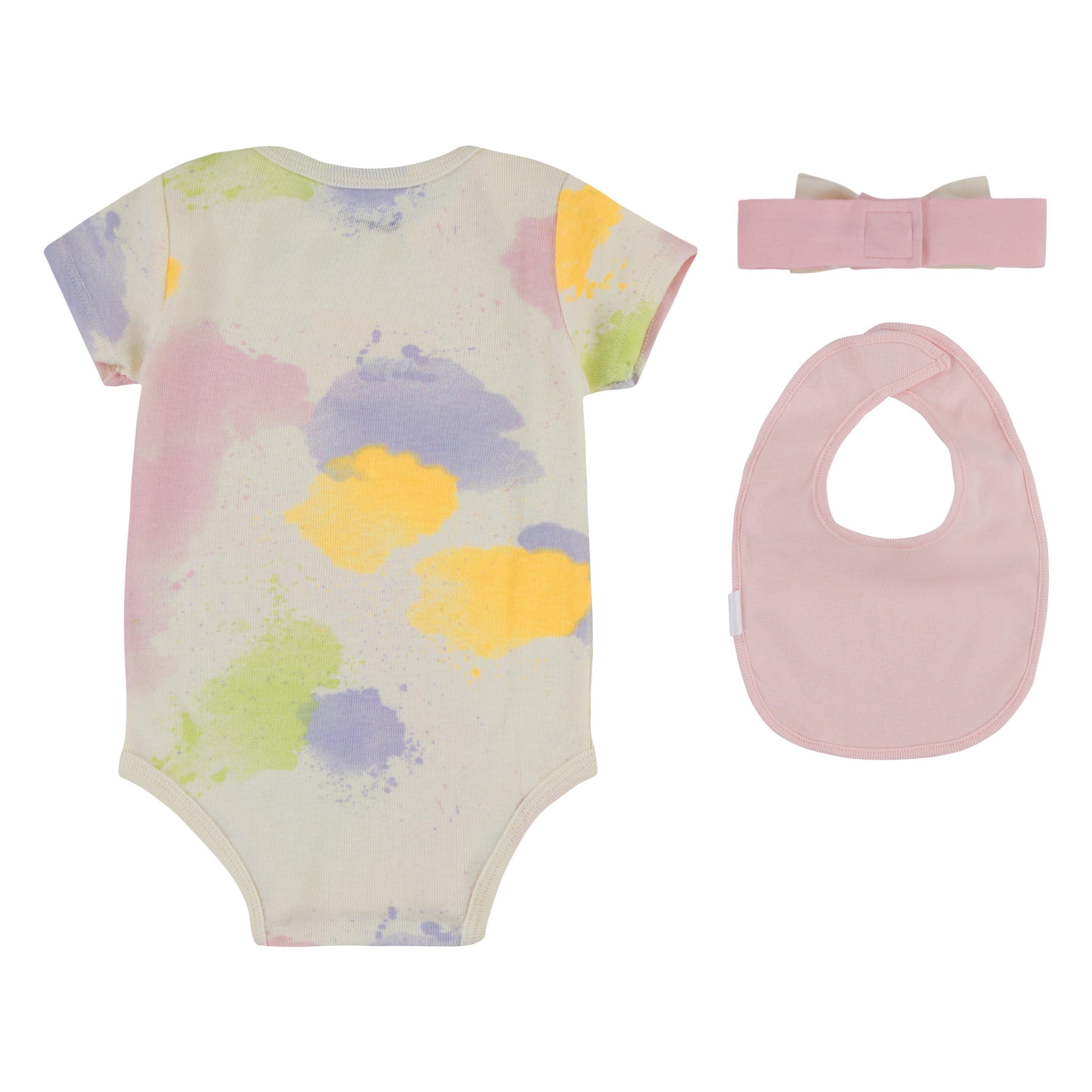 Nike Infant Girls' Printed 3-Piece Onesie Set - Coconut Milk/Pink - WHITE/PINK Thumbnail View 2