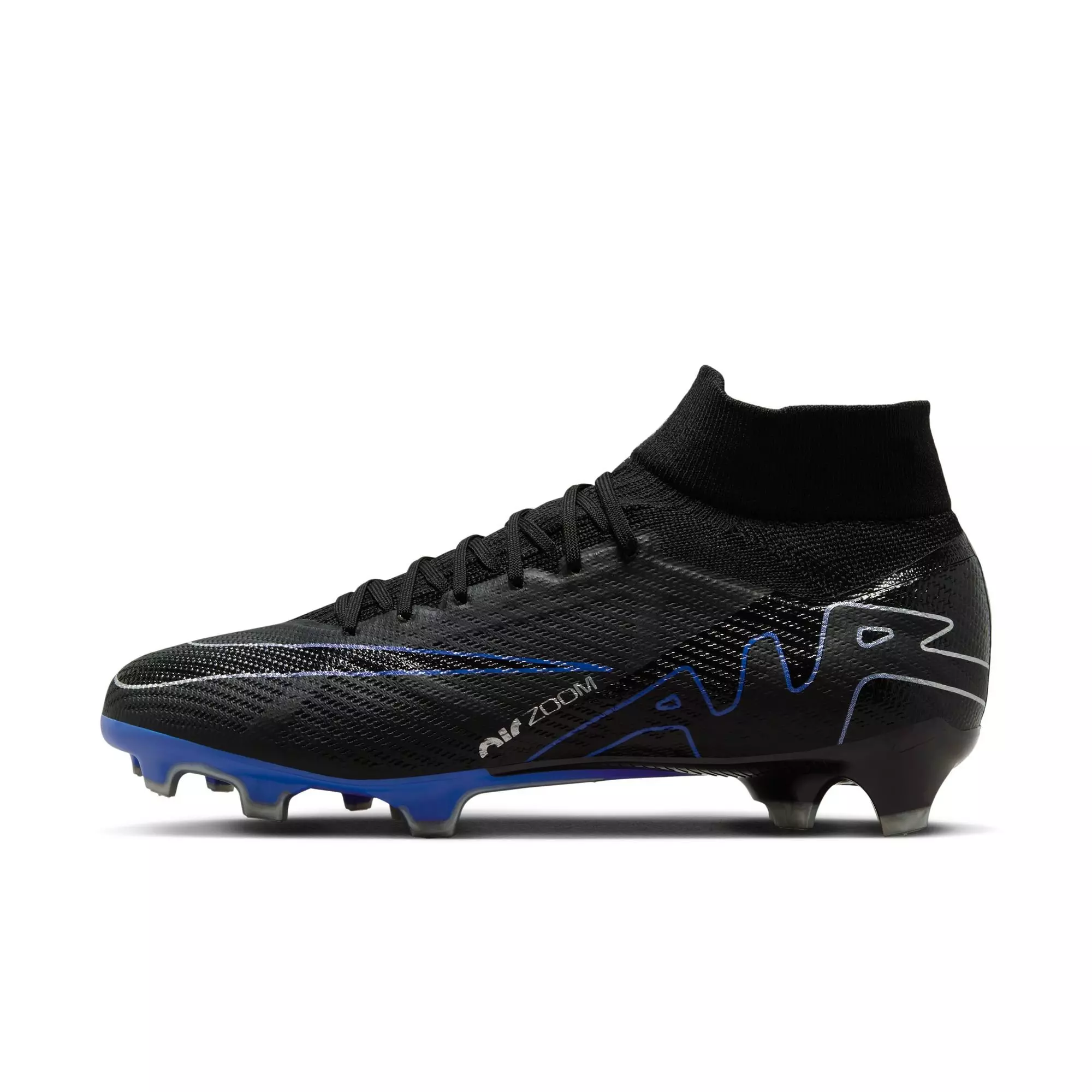Nike Mercurial Superfly 9 Pro Firm-Ground "Black/Chrome/Hyper Royal" Men's Soccer Cleat - BLACK/ROYAL