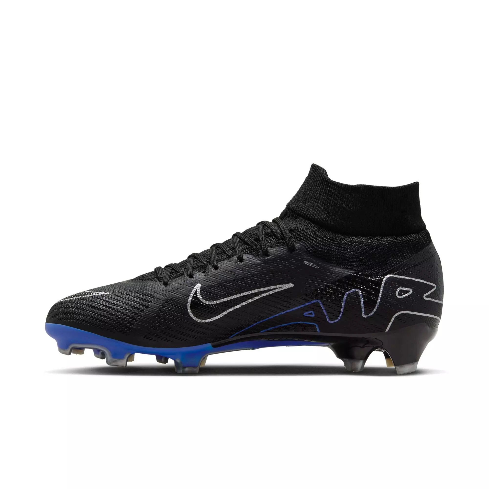 Nike Mercurial Superfly 9 Pro Firm-Ground "Black/Chrome/Hyper Royal" Men's Soccer Cleat - BLACK/ROYAL