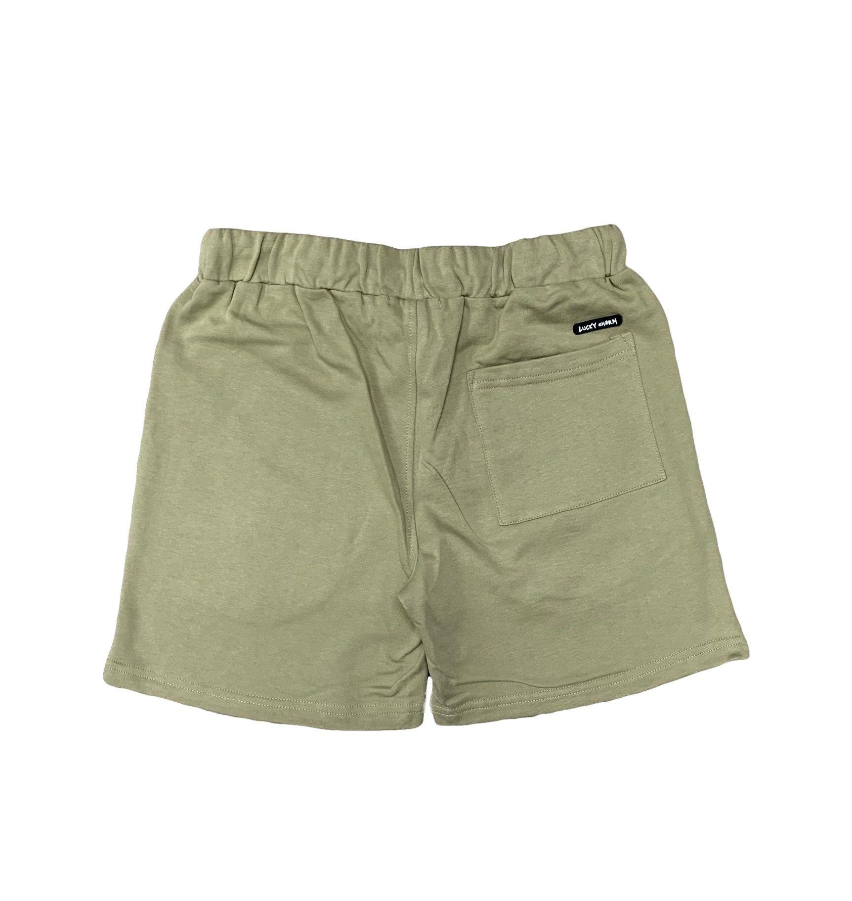 BKYS Men's Love Lucky Charm French Terry Shorts - OLIVE Thumbnail View 2