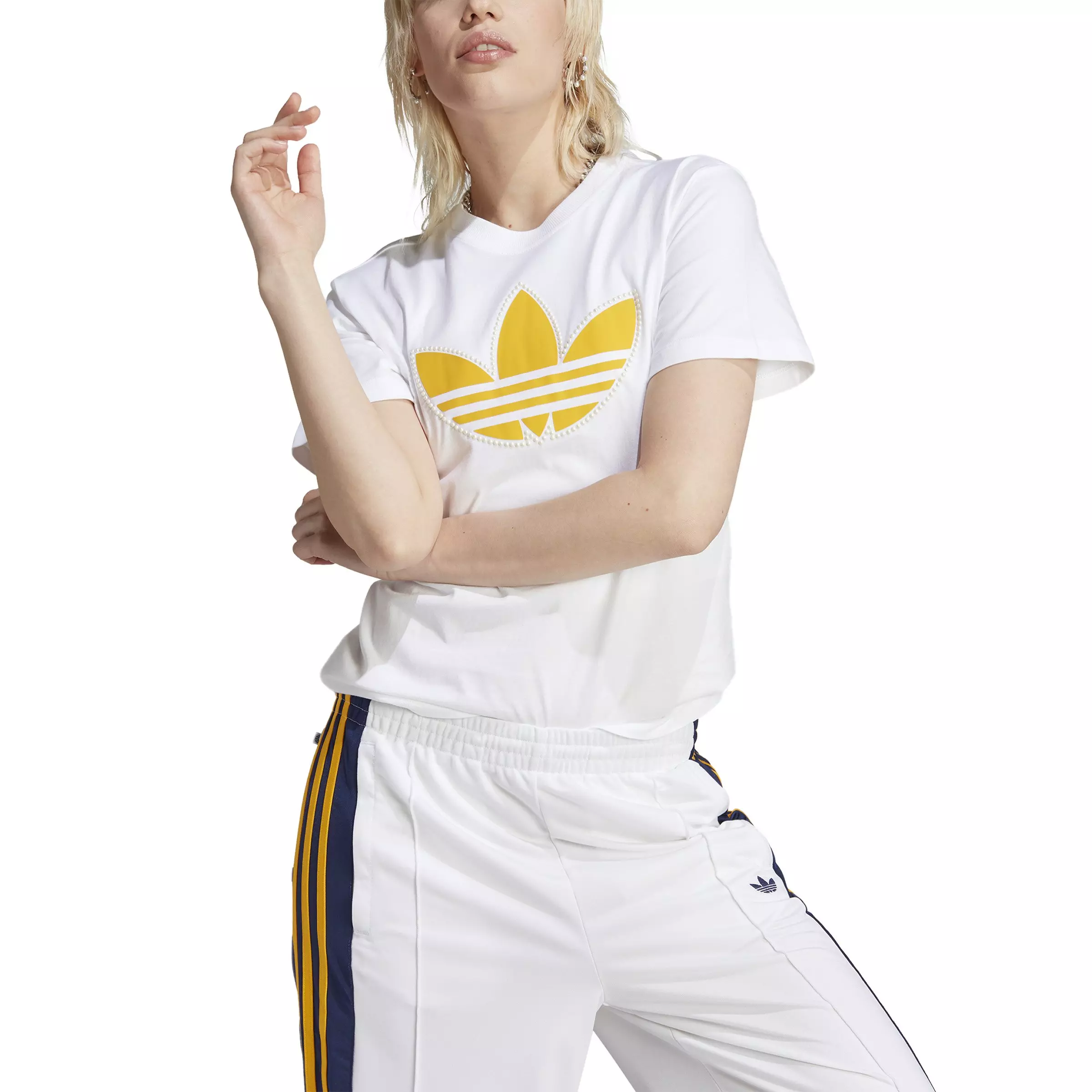 adidas Women's Pearl Trefoil Tee-White - WHITE