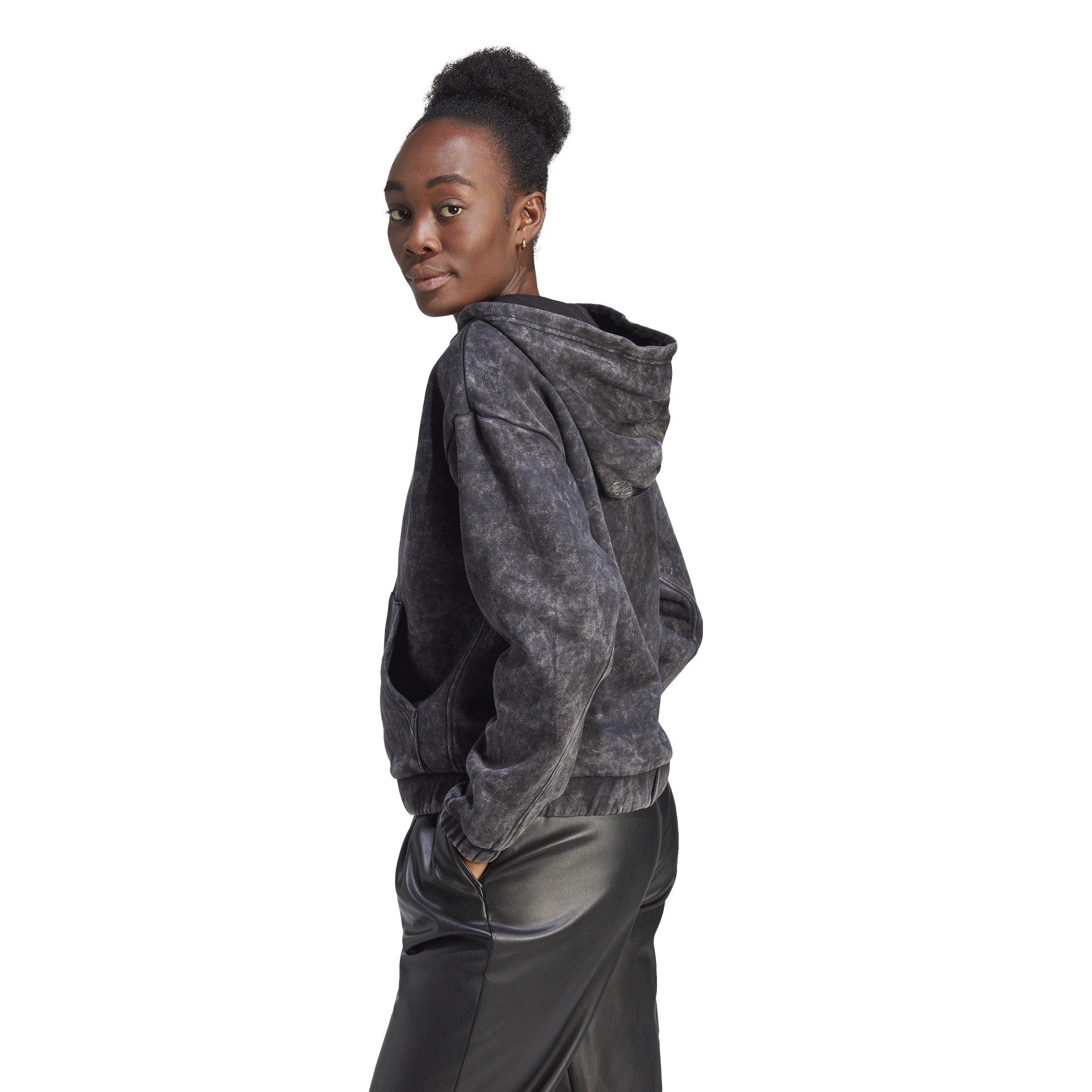 adidas Women's ALL SZN Fleece Washed Full-Zip Hoodie-Black - BLACK Thumbnail View 7