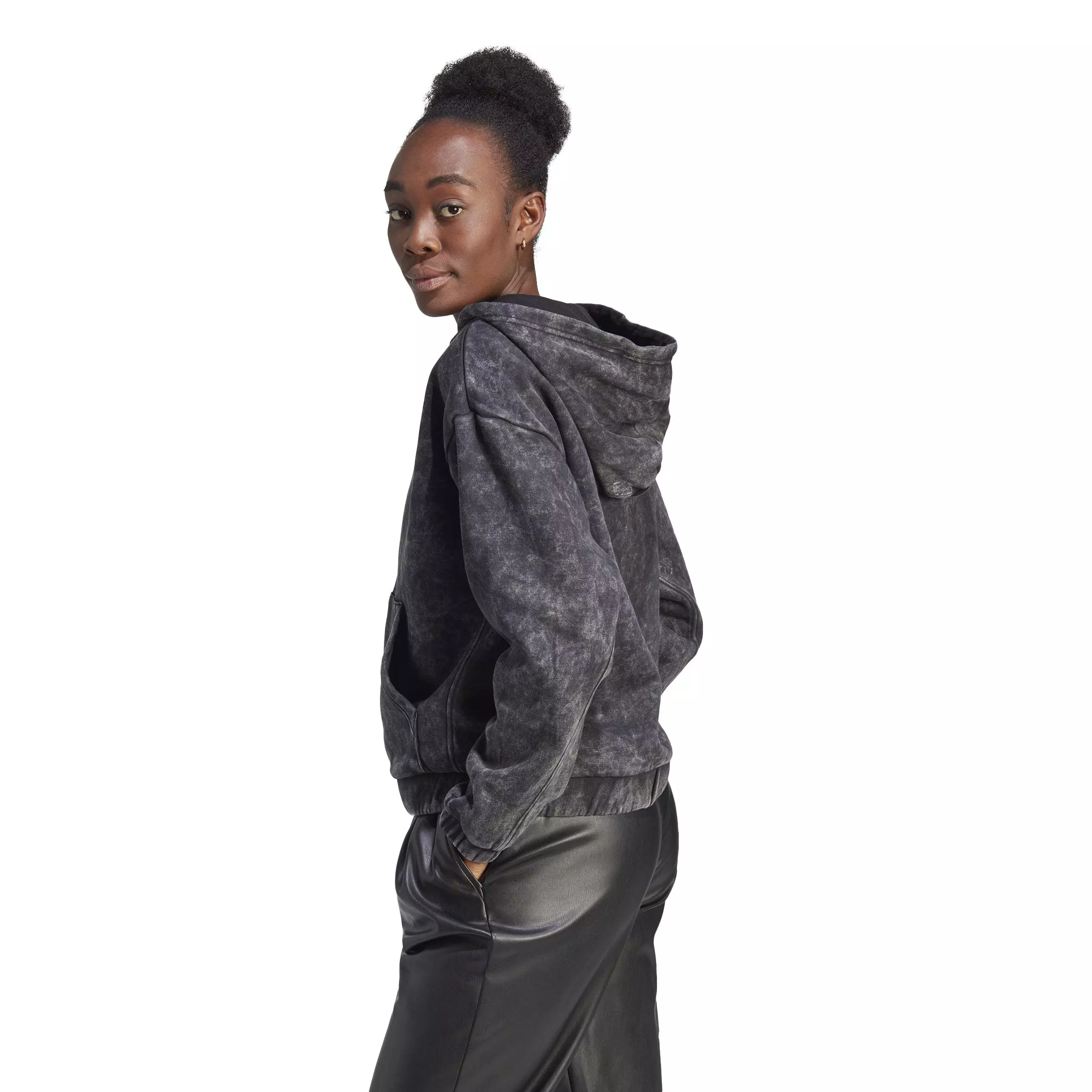 adidas Women's ALL SZN Fleece Washed Full-Zip Hoodie-Black - BLACK