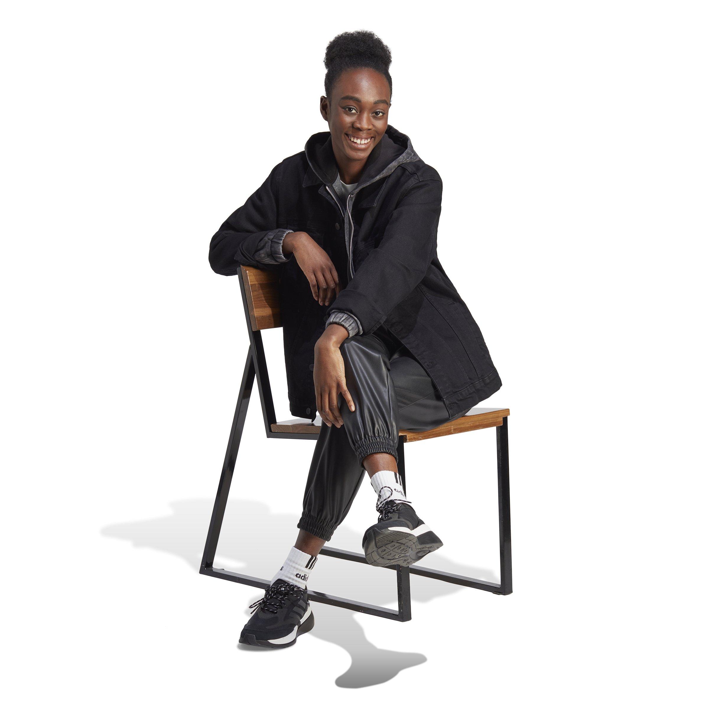 adidas Women's ALL SZN Fleece Washed Full-Zip Hoodie-Black - BLACK Thumbnail View 4