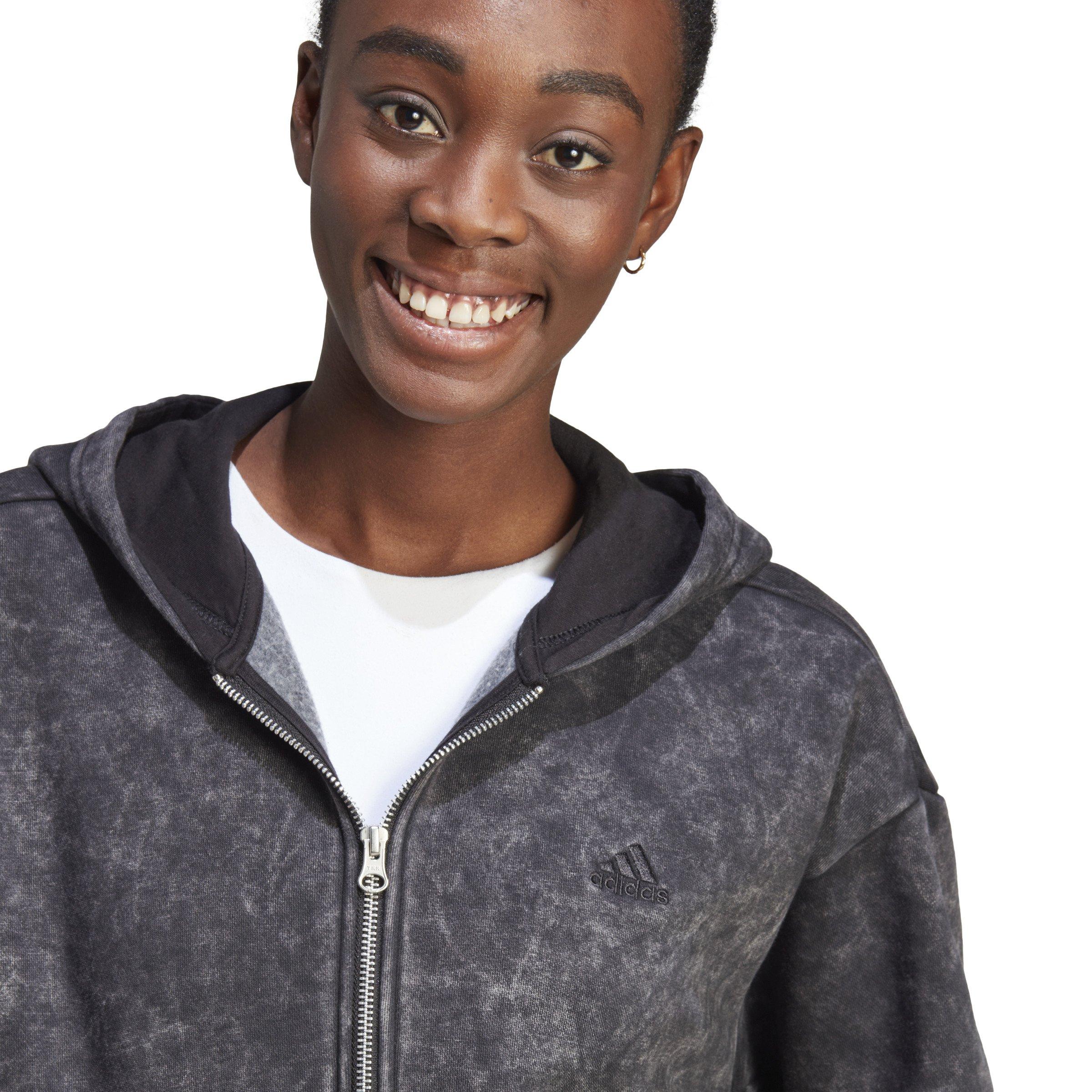 adidas Women's ALL SZN Fleece Washed Full-Zip Hoodie-Black - BLACK Thumbnail View 5