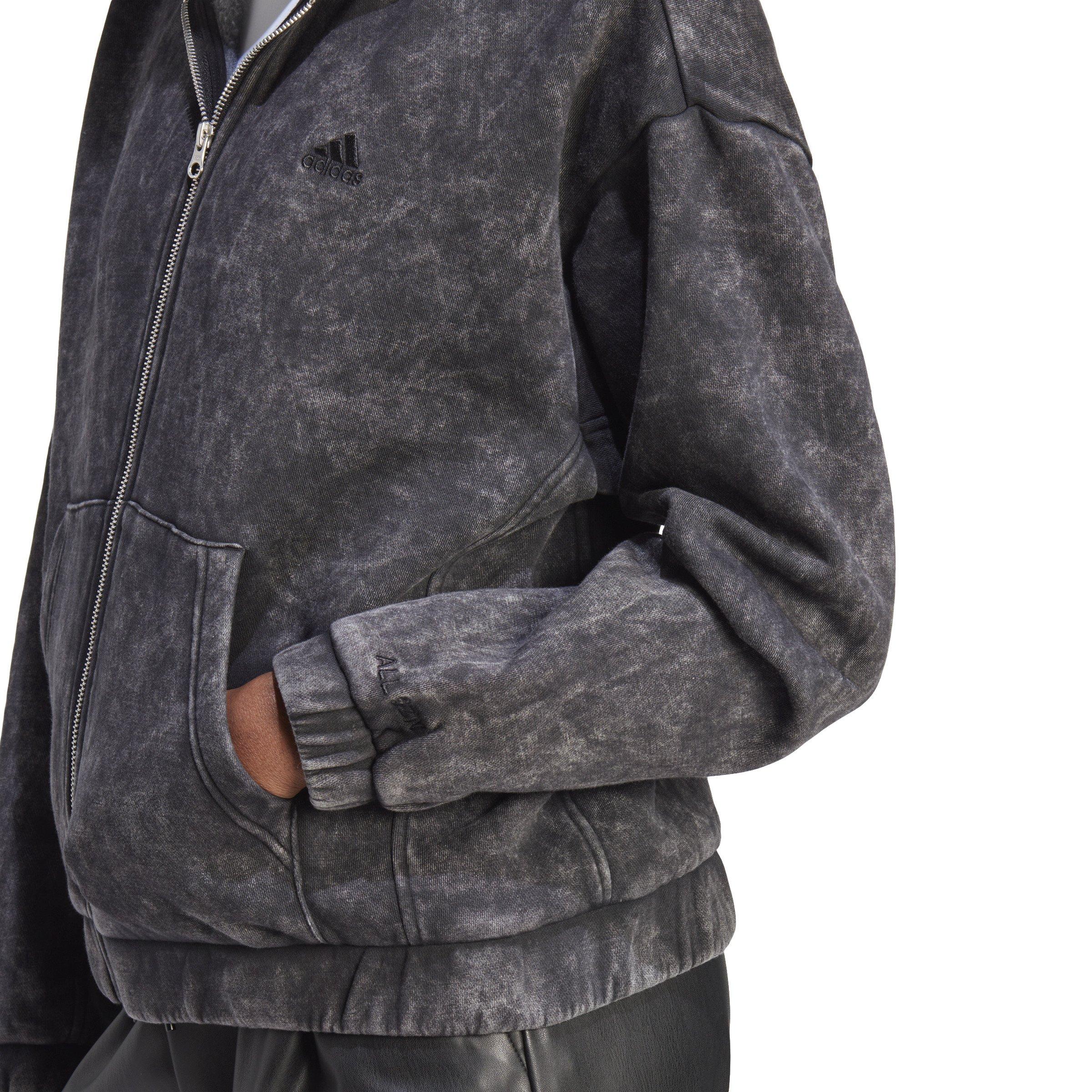 adidas Women's ALL SZN Fleece Washed Full-Zip Hoodie-Black - BLACK Thumbnail View 8