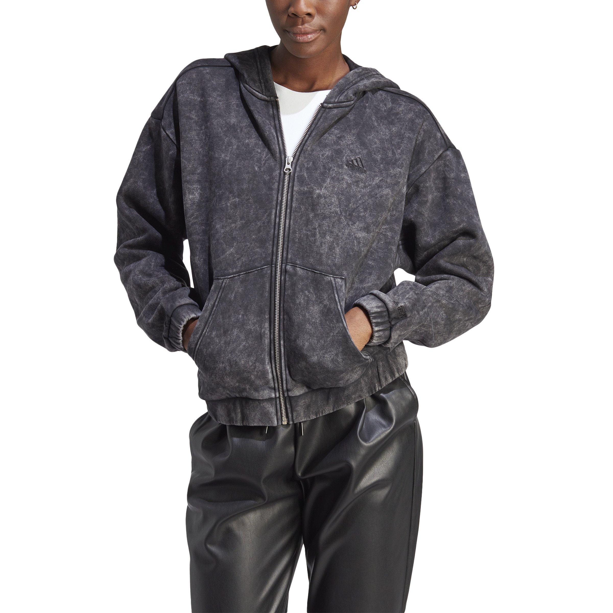 adidas Women's ALL SZN Fleece Washed Full-Zip Hoodie-Black - BLACK Thumbnail View 6