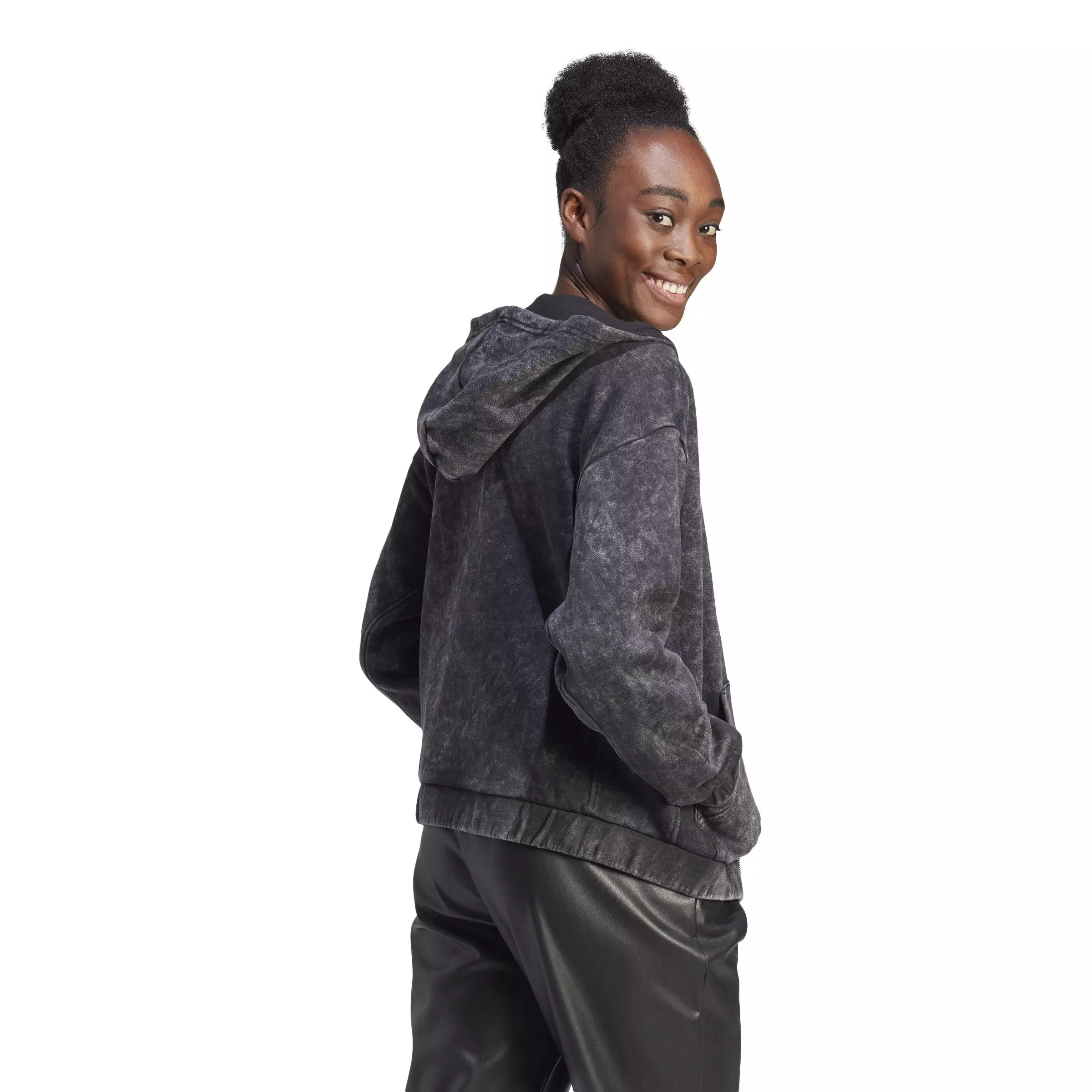 adidas Women's ALL SZN Fleece Washed Full-Zip Hoodie-Black - BLACK