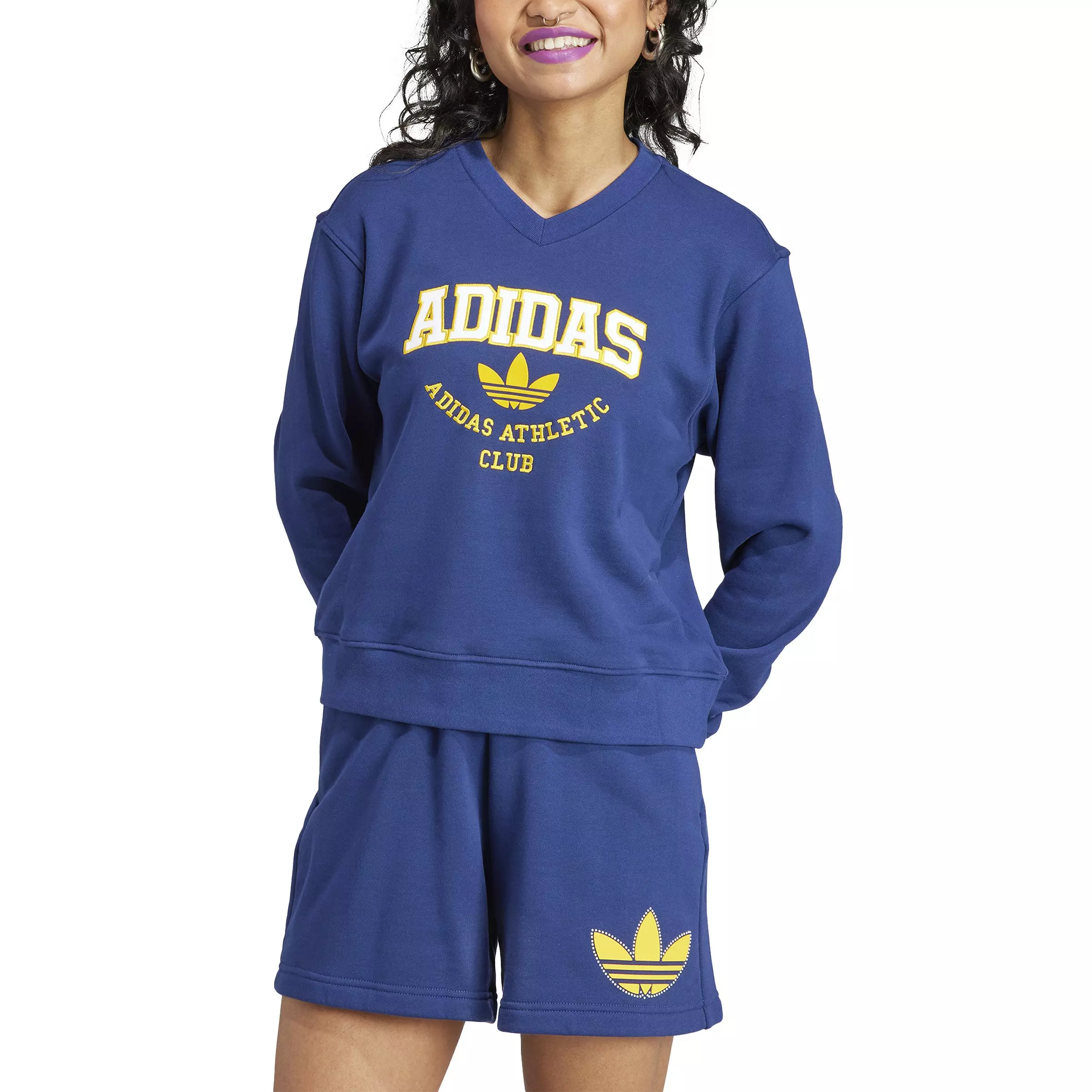 adidas Women's Athletic Club Crew Sweatshirt-Dk Blue - DK BLUE