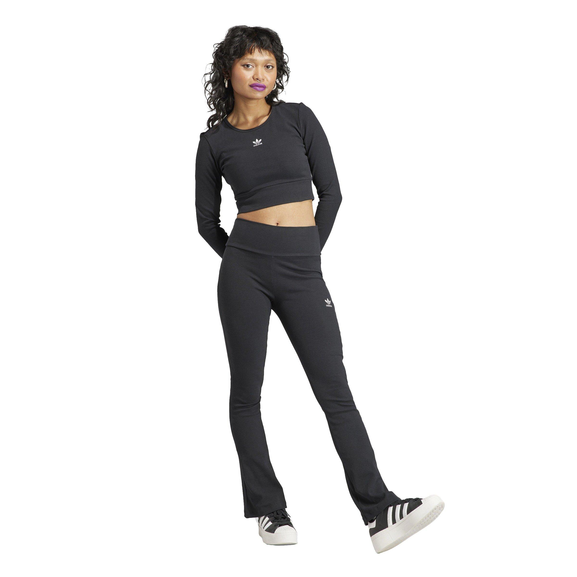 adidas Women's Ribbed Flared Pants-Black