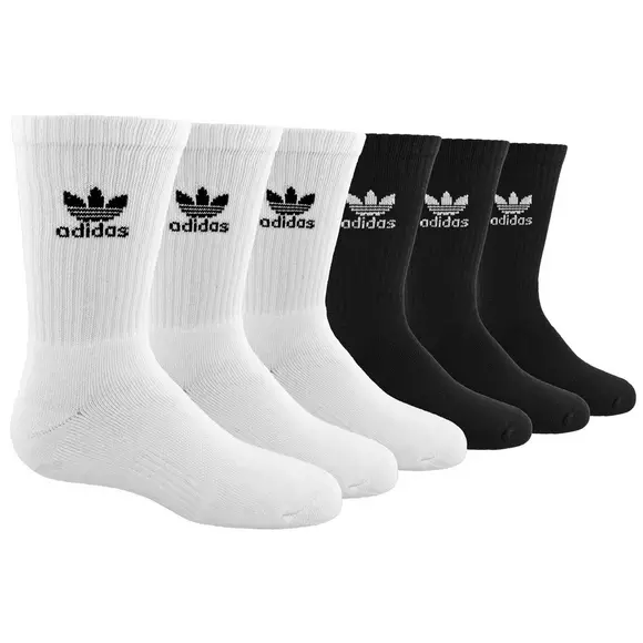 adidas Youth Originals Trefoil 6-Pack Crew Socks in WHITE/BLACK