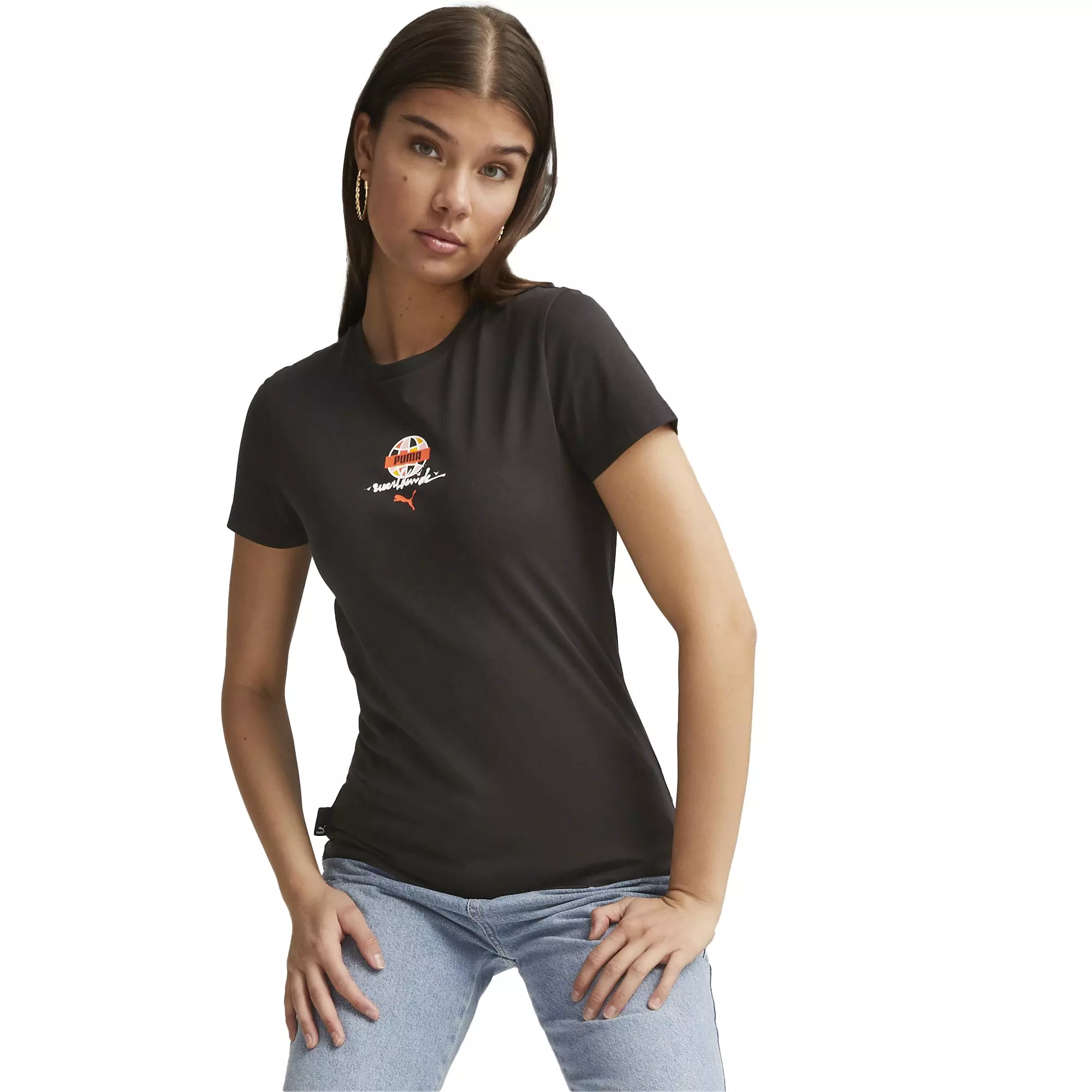PUMA Women's Worldwide Graphic Tee - Black - BLACK