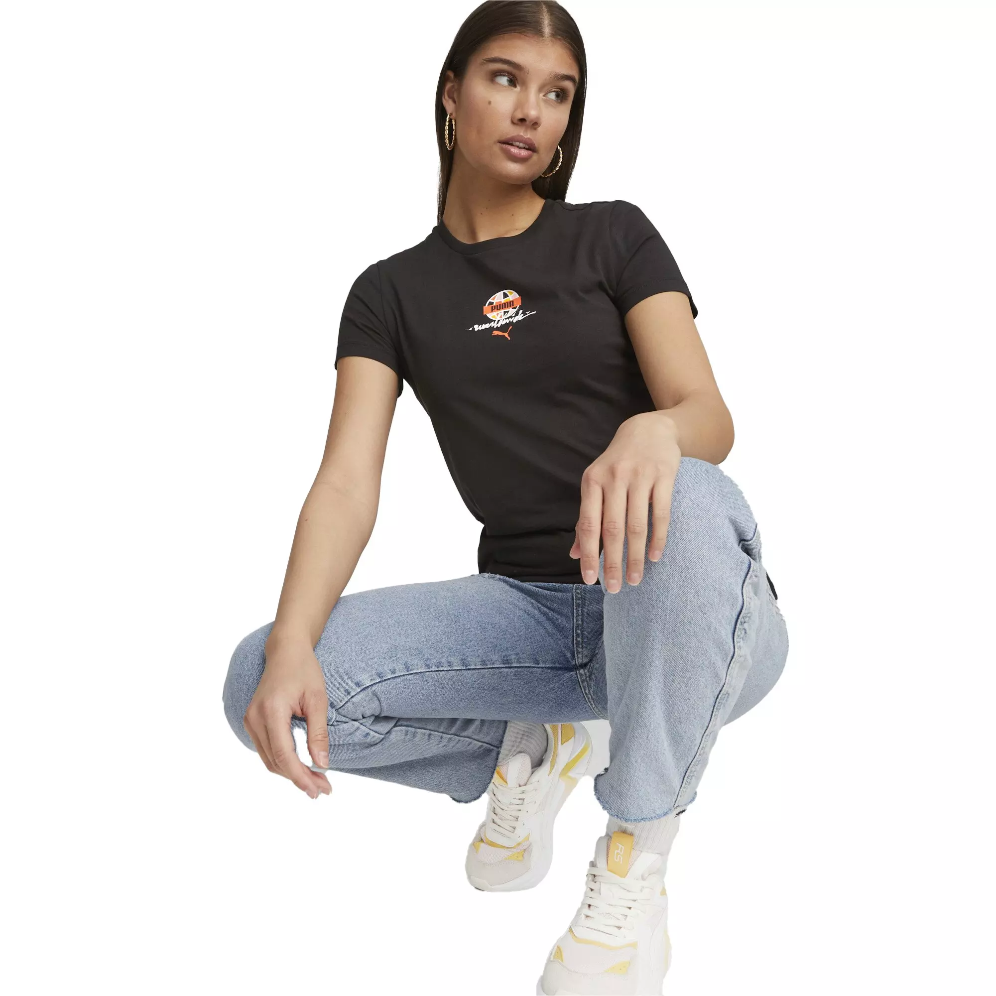 PUMA Women's Worldwide Graphic Tee - Black - BLACK