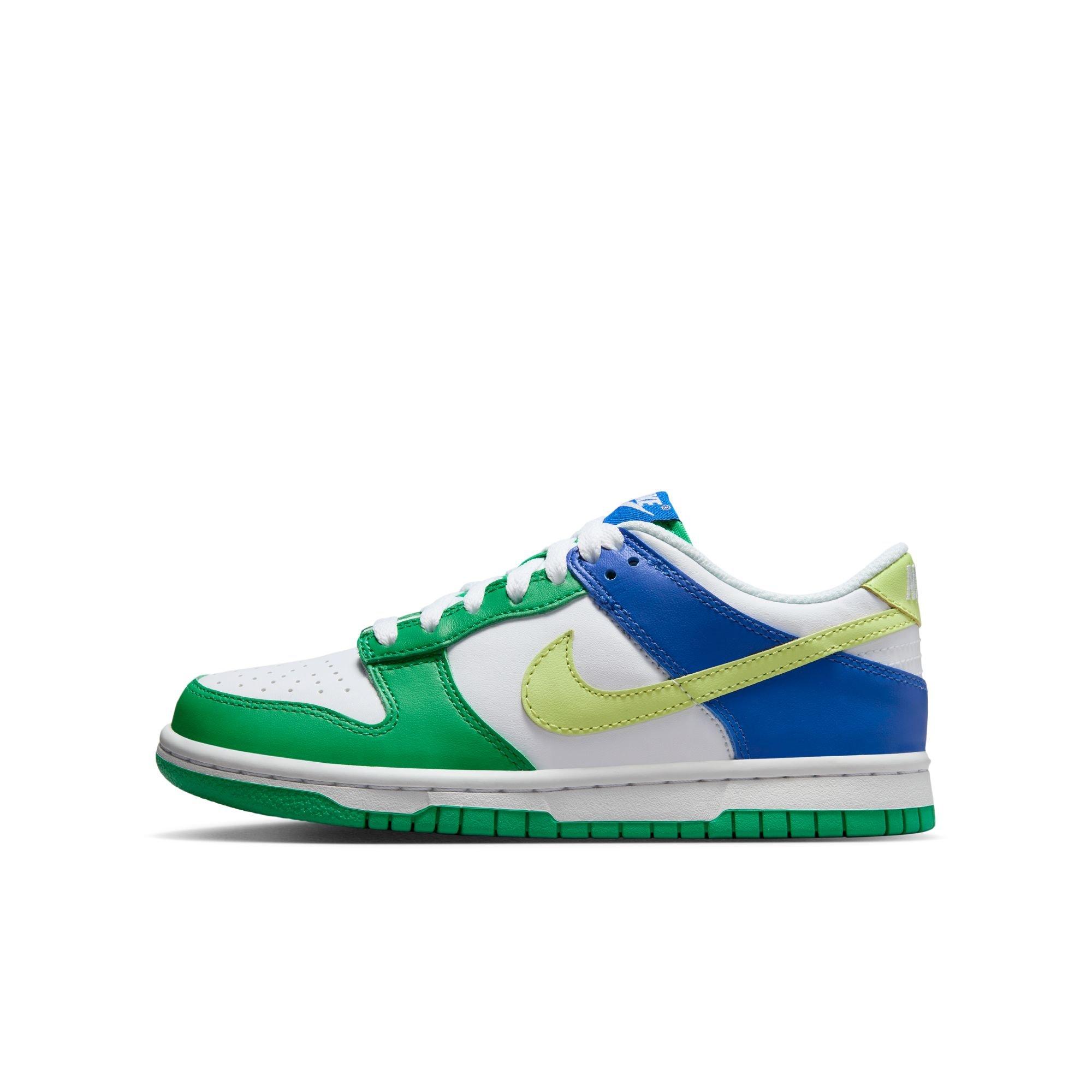 Nike Dunk Low "White/Lt Lemon Twist/Stadium Green" Grade School Kids' Shoe - GREEN/ROYAL Thumbnail View 2