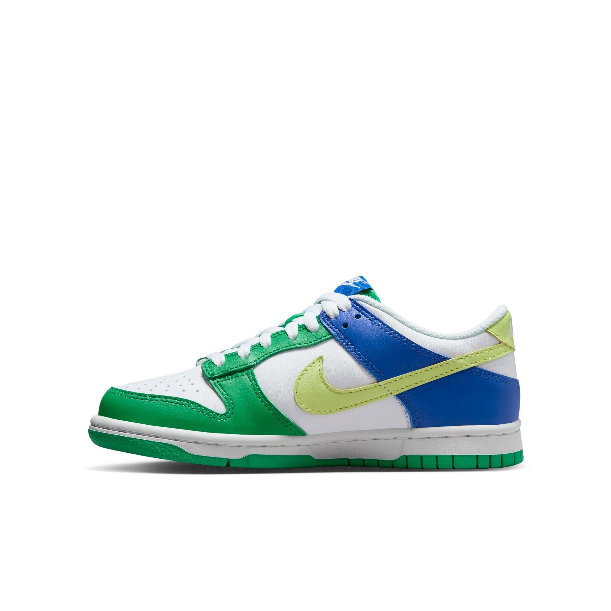 Nike Dunk Low "White/Lt Lemon Twist/Stadium Green" Grade School Kids' Shoe - GREEN/ROYAL Thumbnail View 3