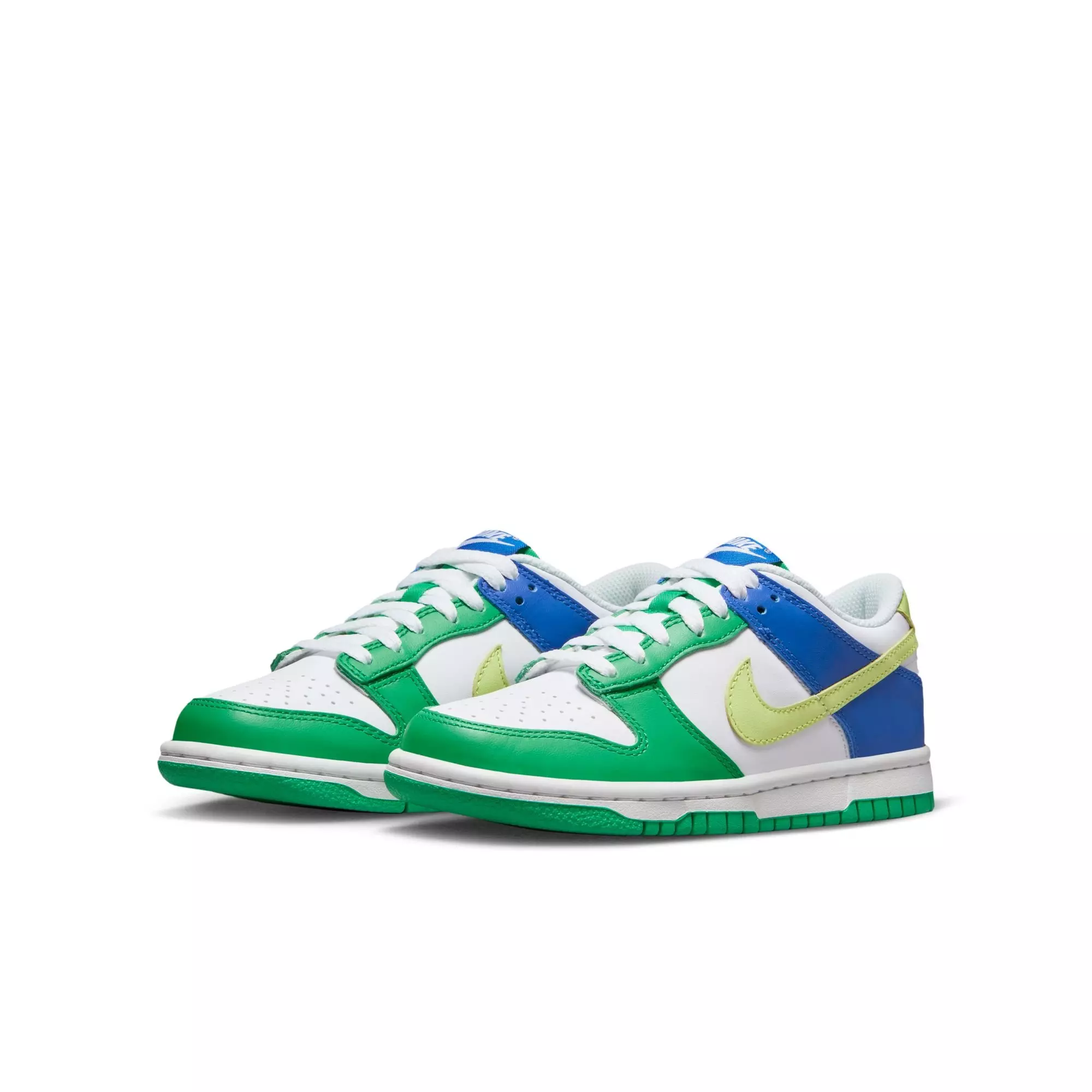 Nike Dunk Low "White/Lt Lemon Twist/Stadium Green" Grade School Kids' Shoe - GREEN/ROYAL