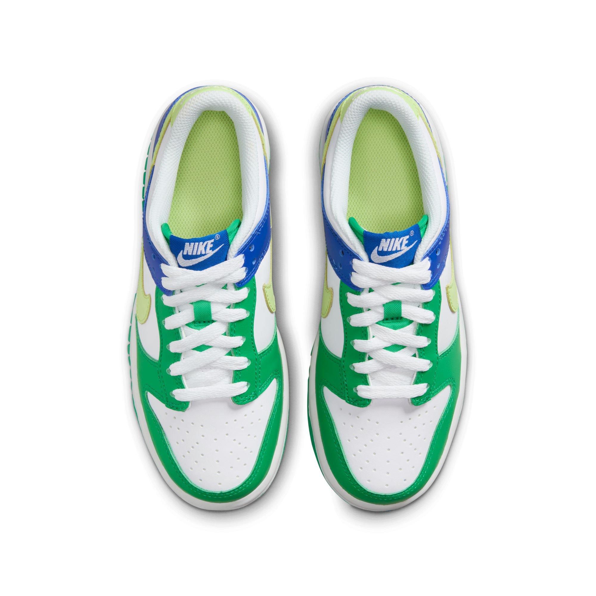 Nike Dunk Low "White/Lt Lemon Twist/Stadium Green" Grade School Kids' Shoe - GREEN/ROYAL Thumbnail View 5