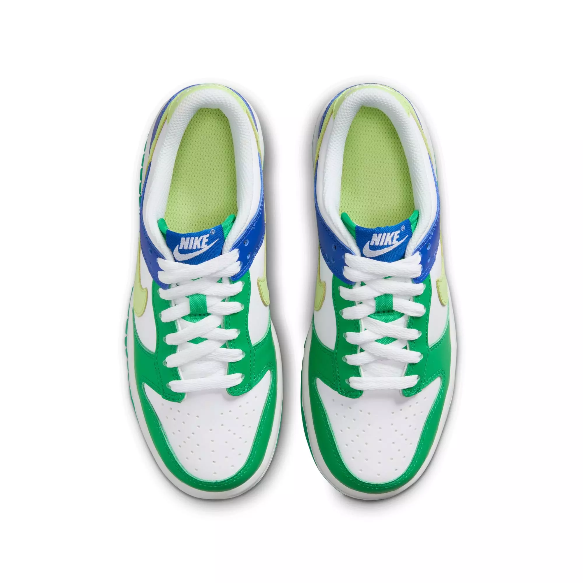 Nike Dunk Low "White/Lt Lemon Twist/Stadium Green" Grade School Kids' Shoe - GREEN/ROYAL
