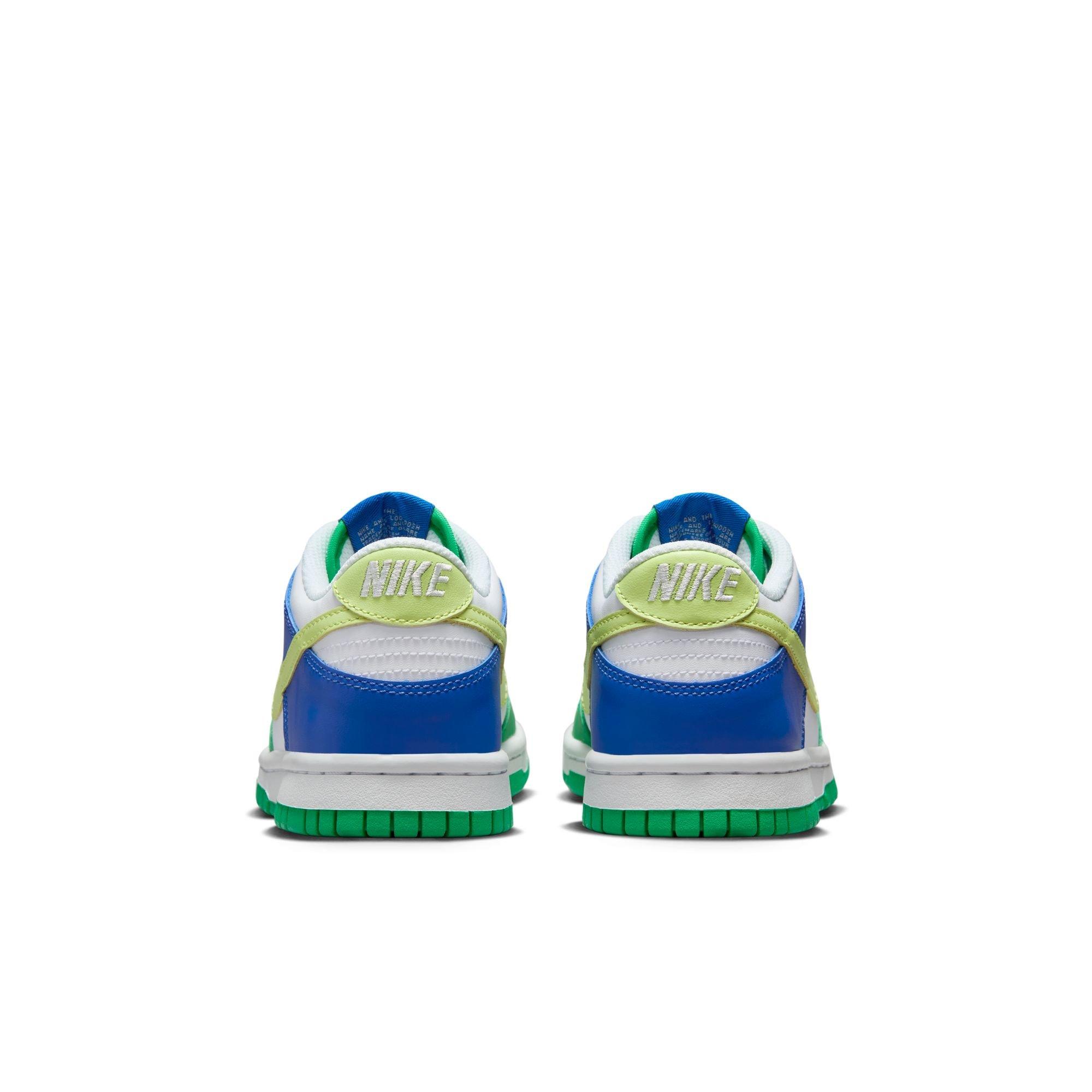 Nike Dunk Low "White/Lt Lemon Twist/Stadium Green" Grade School Kids' Shoe - GREEN/ROYAL Thumbnail View 6