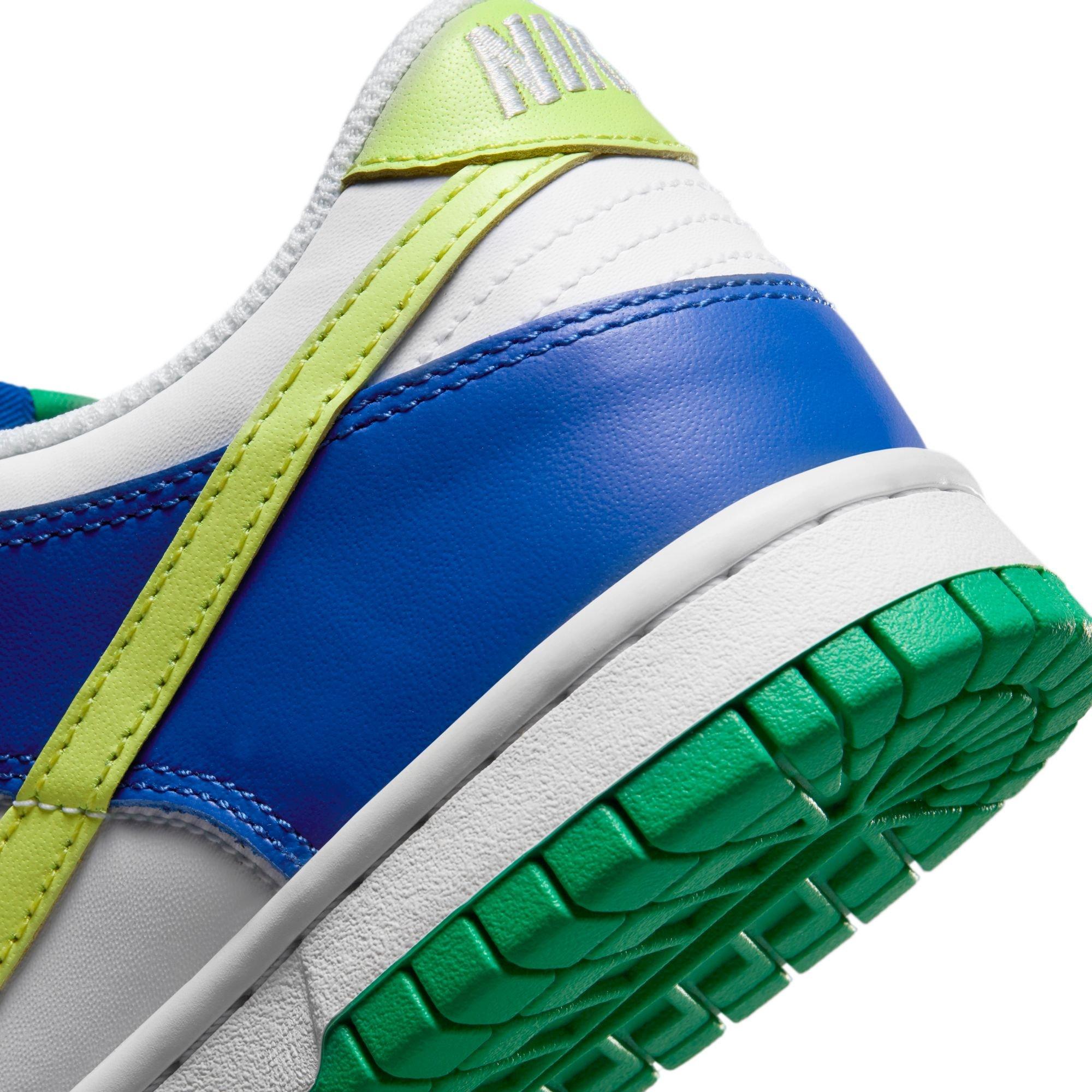Nike Dunk Low "White/Lt Lemon Twist/Stadium Green" Grade School Kids' Shoe - GREEN/ROYAL Thumbnail View 9
