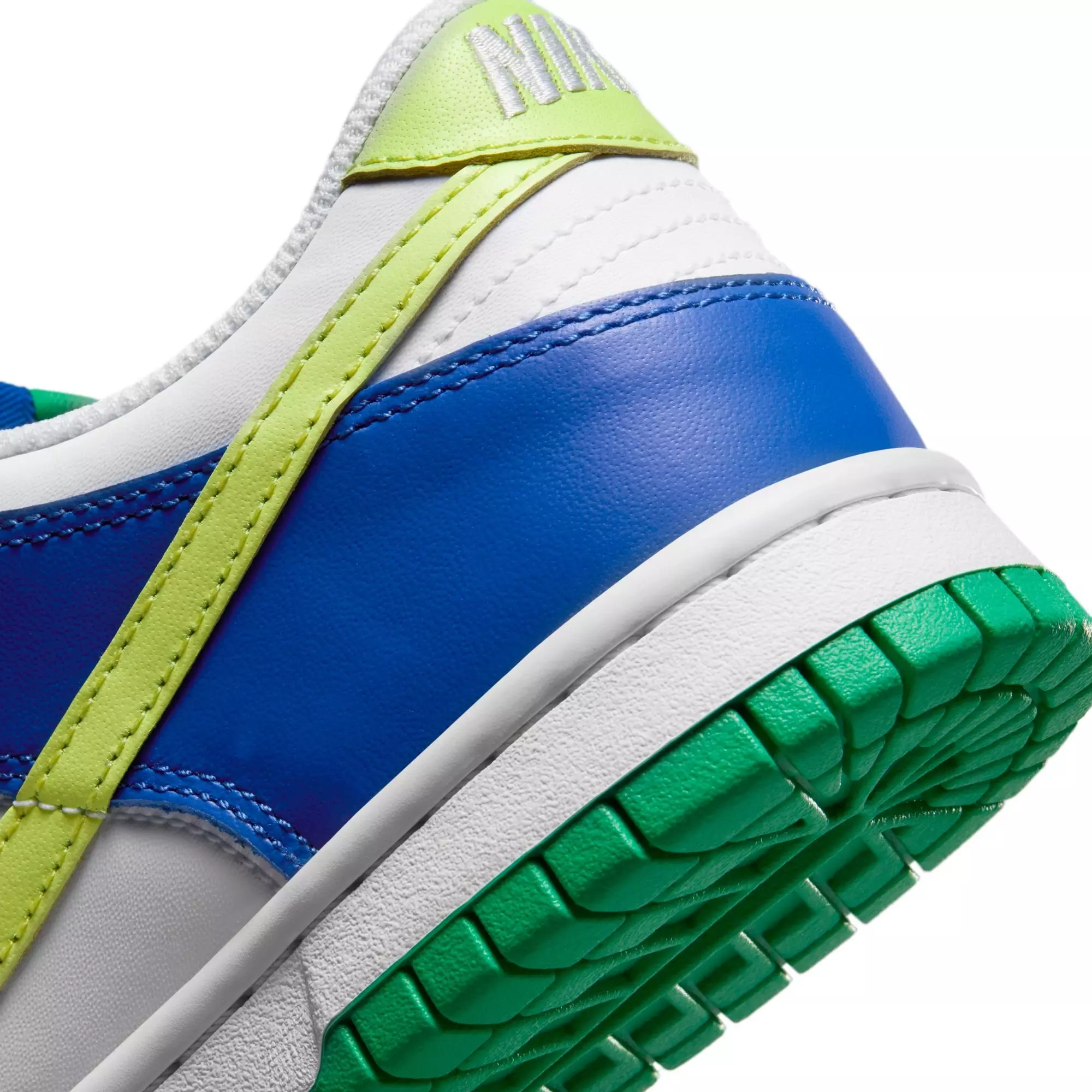 Nike Dunk Low "White/Lt Lemon Twist/Stadium Green" Grade School Kids' Shoe - GREEN/ROYAL