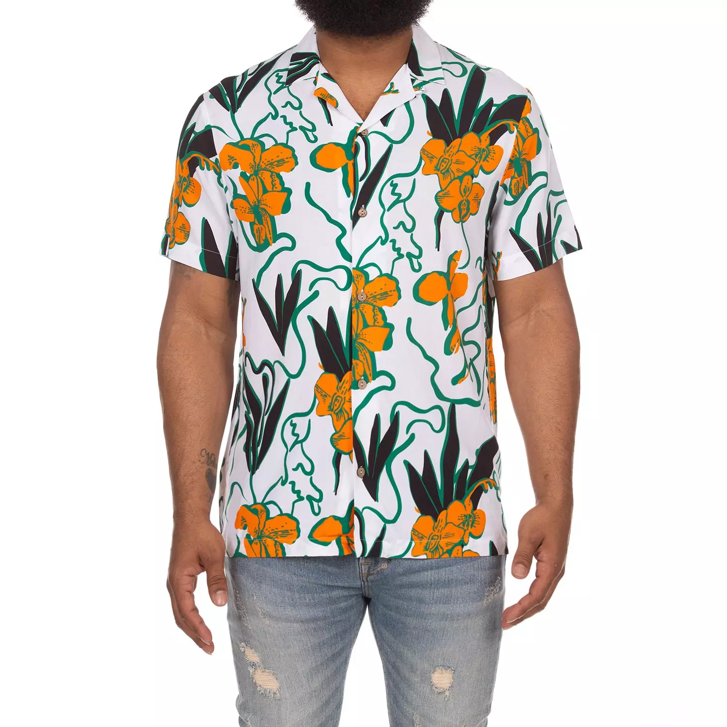 AKOO Men's Camp Collar Button Down Shirt - WHITE