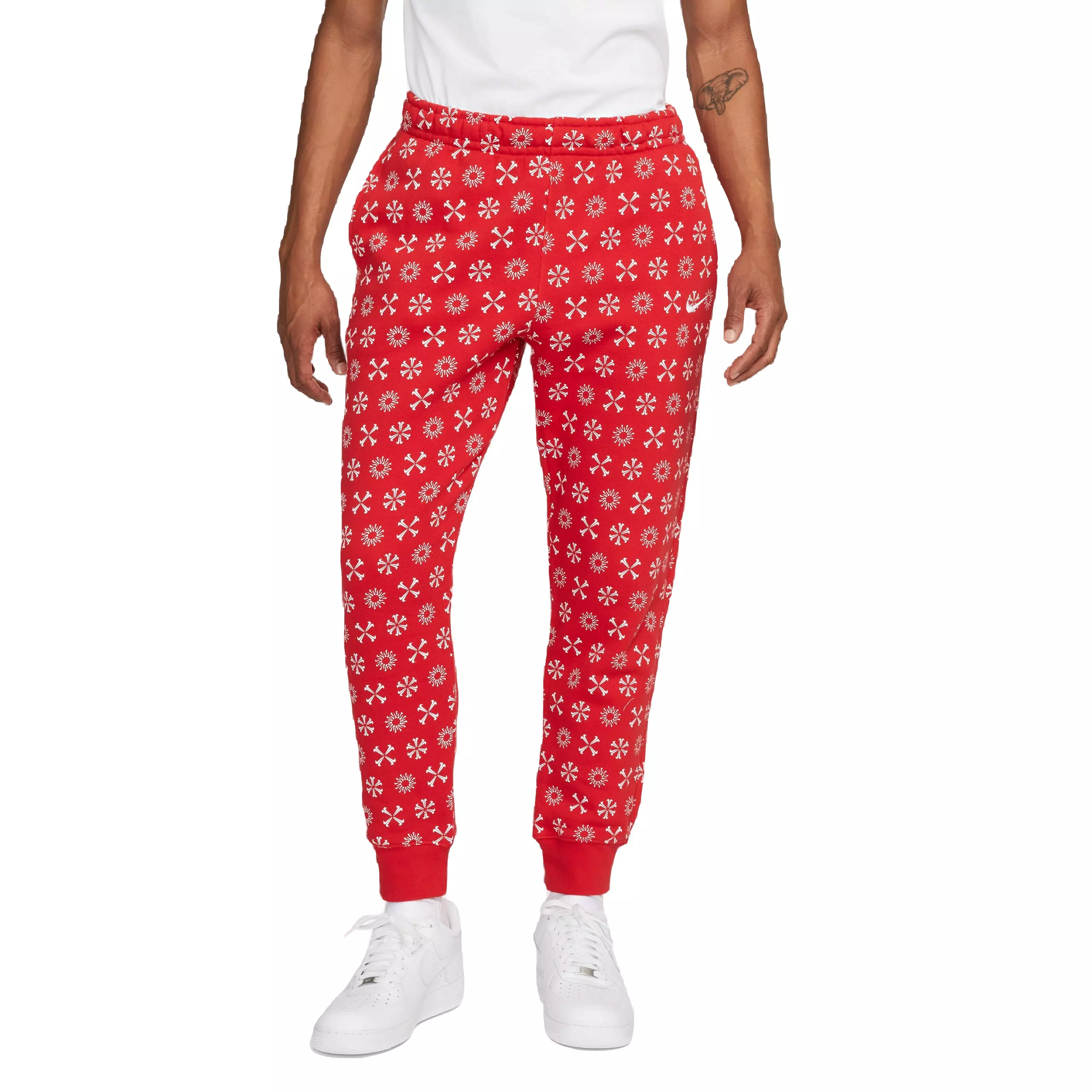 Nike Men's Sportswear Gel Club Fleece Monogram Joggers-Red/White - Hibbett