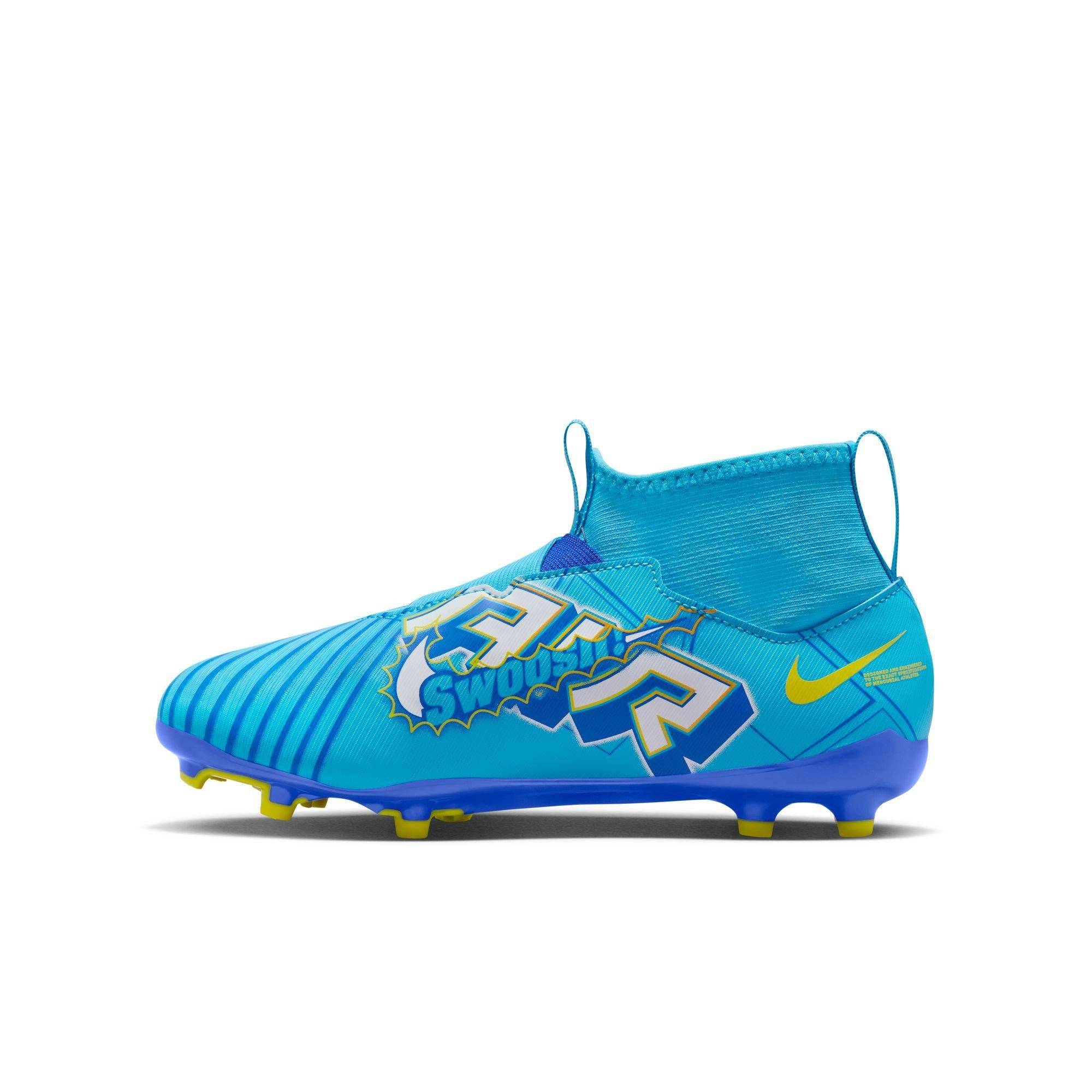 Nike Jr. Kylian Mbappe Mercurial Zoom Superfly 9 Academy FG/MG "Baltic Blue/White" Grade School Boys' Soccer Cleat - BLUE/WHITE Thumbnail View 4