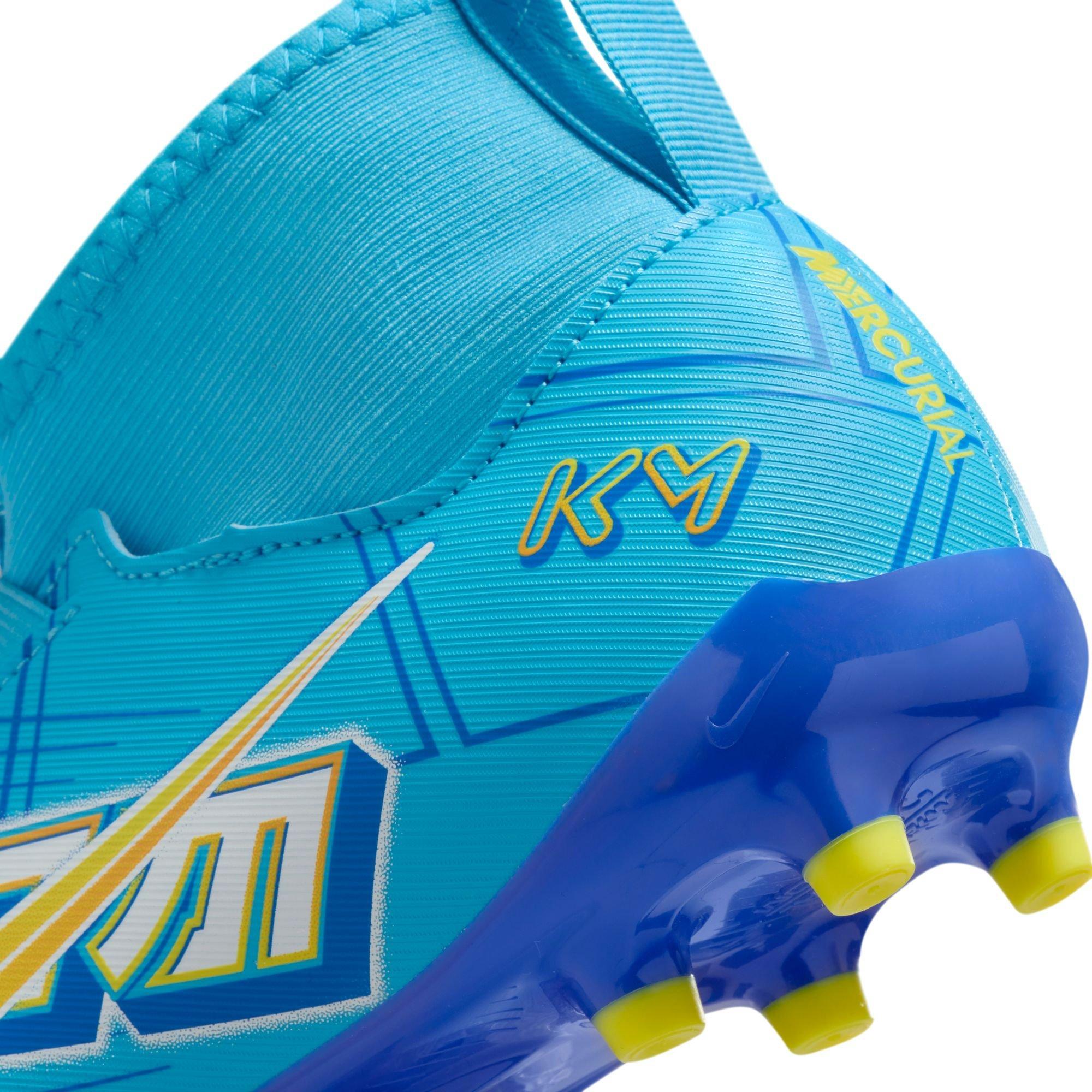 Nike Jr. Kylian Mbappe Mercurial Zoom Superfly 9 Academy FG/MG "Baltic Blue/White" Grade School Boys' Soccer Cleat - BLUE/WHITE Thumbnail View 11
