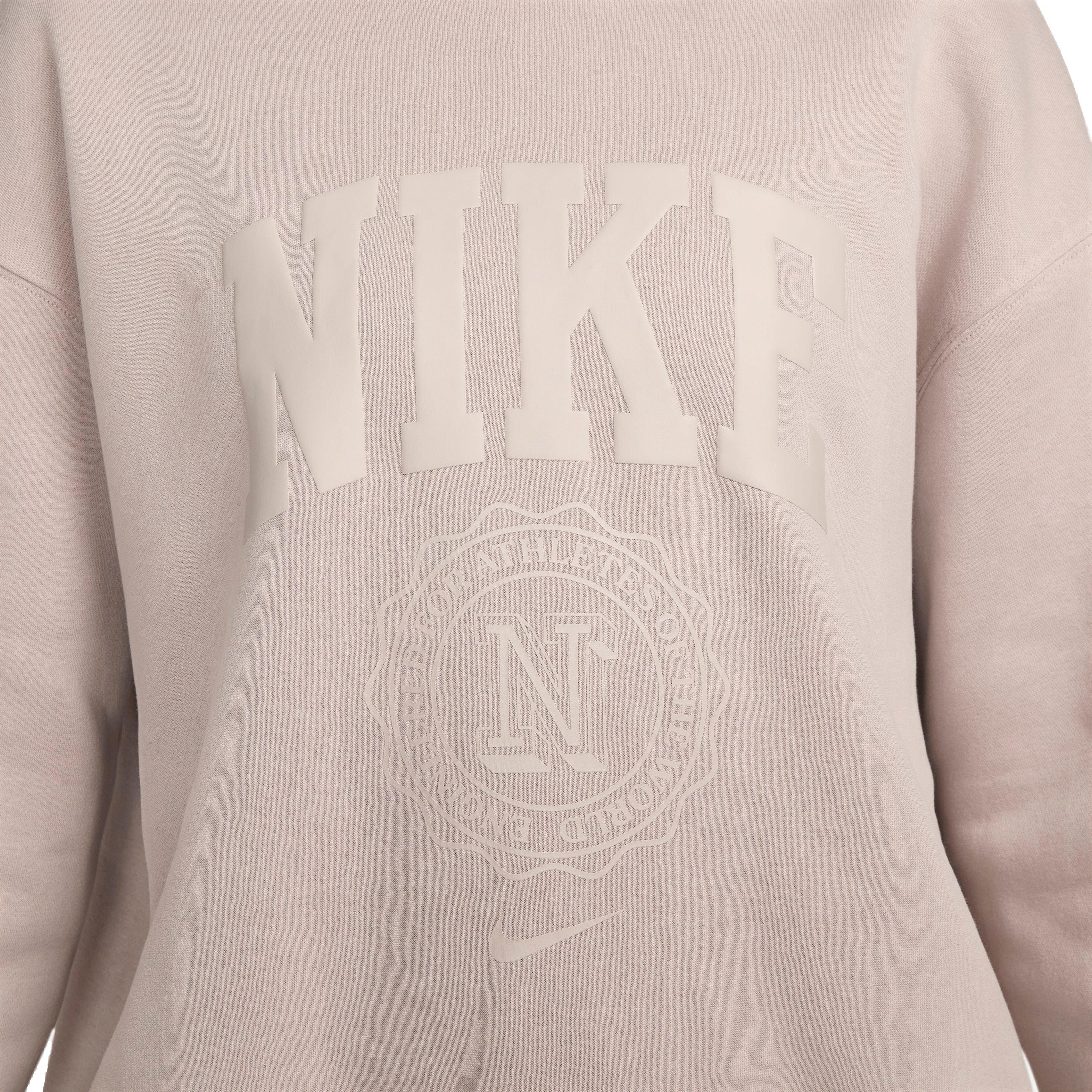 Nike Women's Sportswear Phoenix Fleece Oversized Campus Crewneck Sweatshirt - TAN Thumbnail View 4