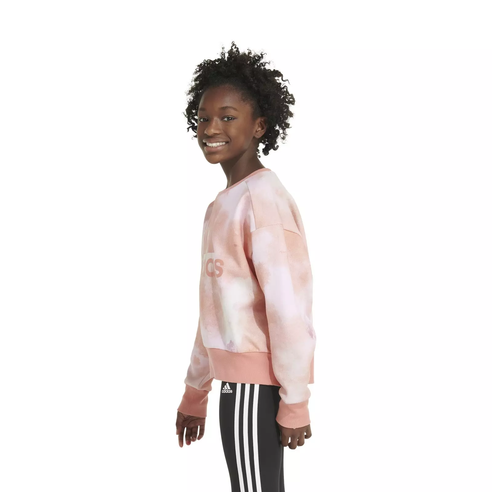 adidas Big Girls' Printed Crewneck Fleece Pullover - Pink - MULTI-COLOR
