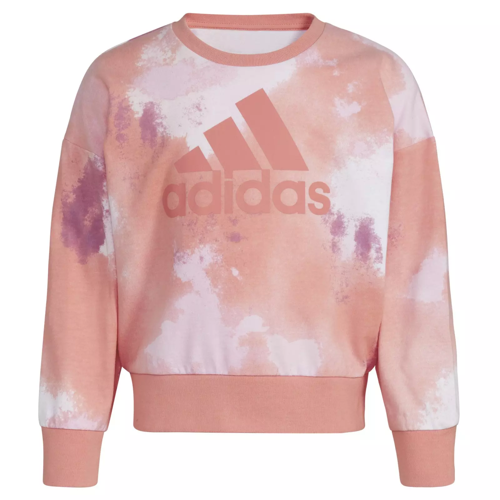 adidas Big Girls' Printed Crewneck Fleece Pullover - Pink - MULTI-COLOR