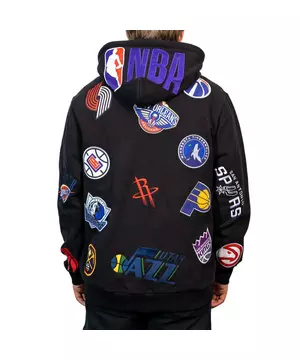 FISLL Men's NBA Logos All Over Print Fleece Hoodie, Black, Size: XL, Fleece/Cotton
