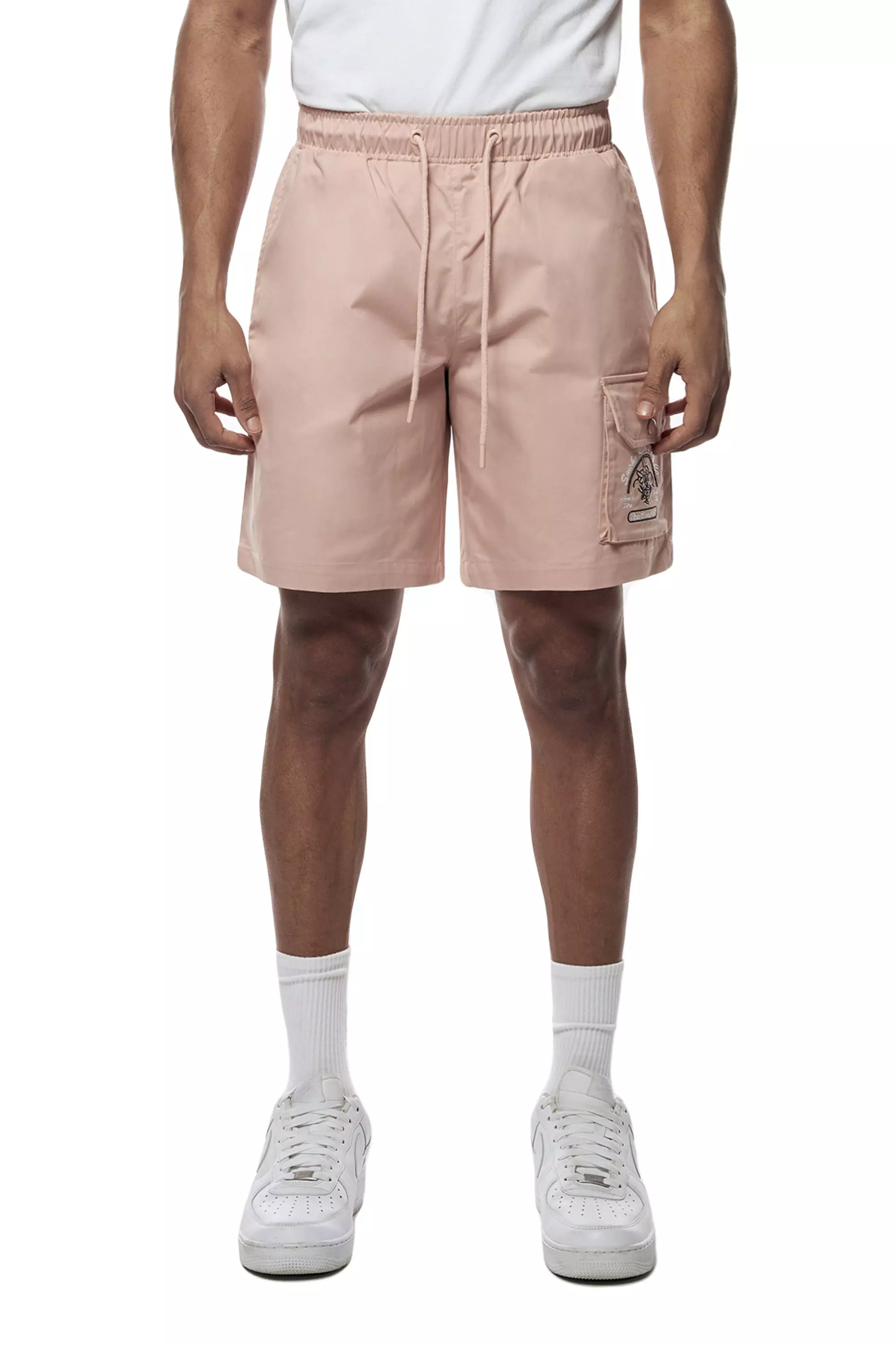 Smoke Rise Men's Embossed Patch Printed Polished Nylon Shorts - Orange - PEACH
