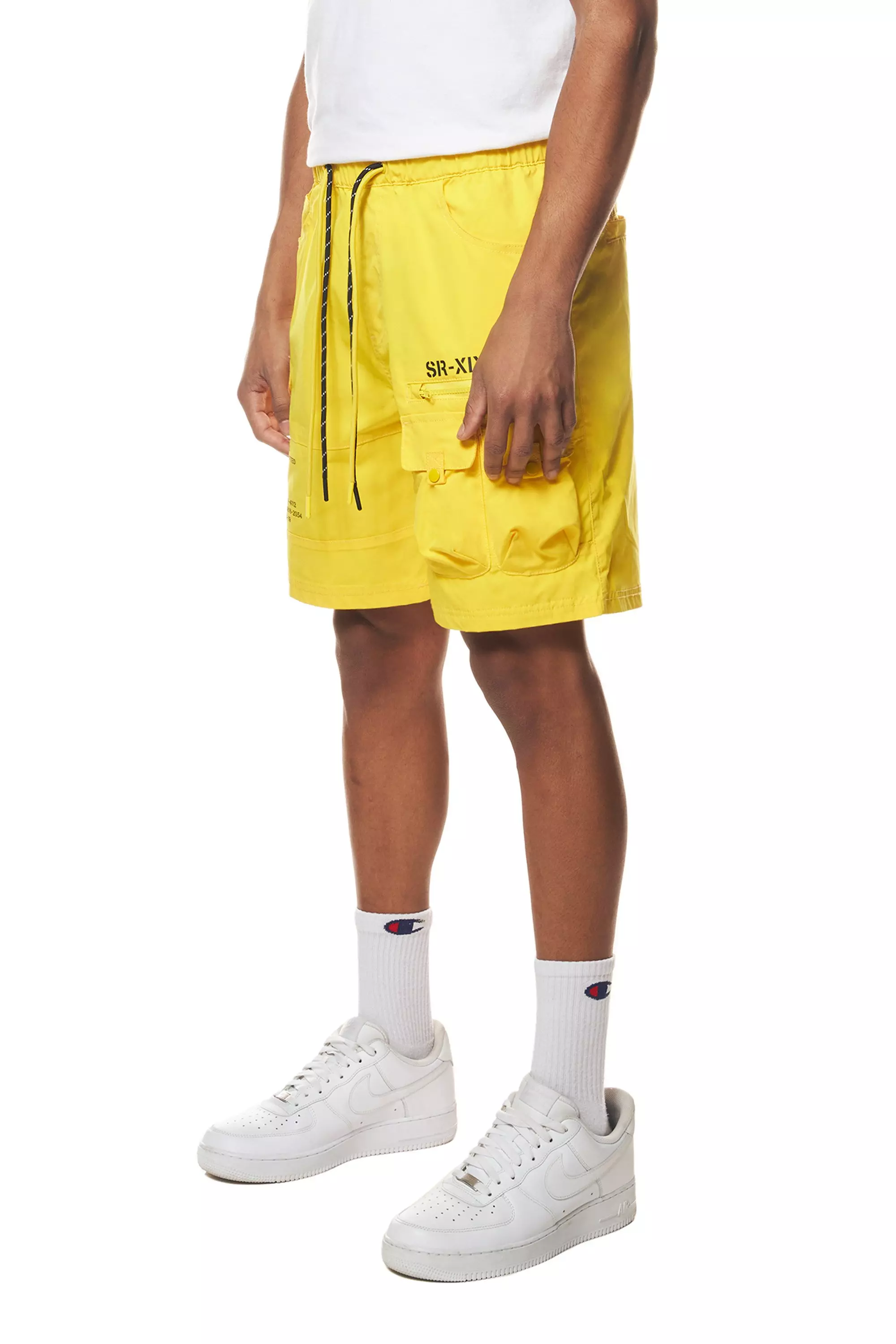 Smoke Rise Men's Printed Nylon Utility Cargo Shorts - Yellow - YELLOW