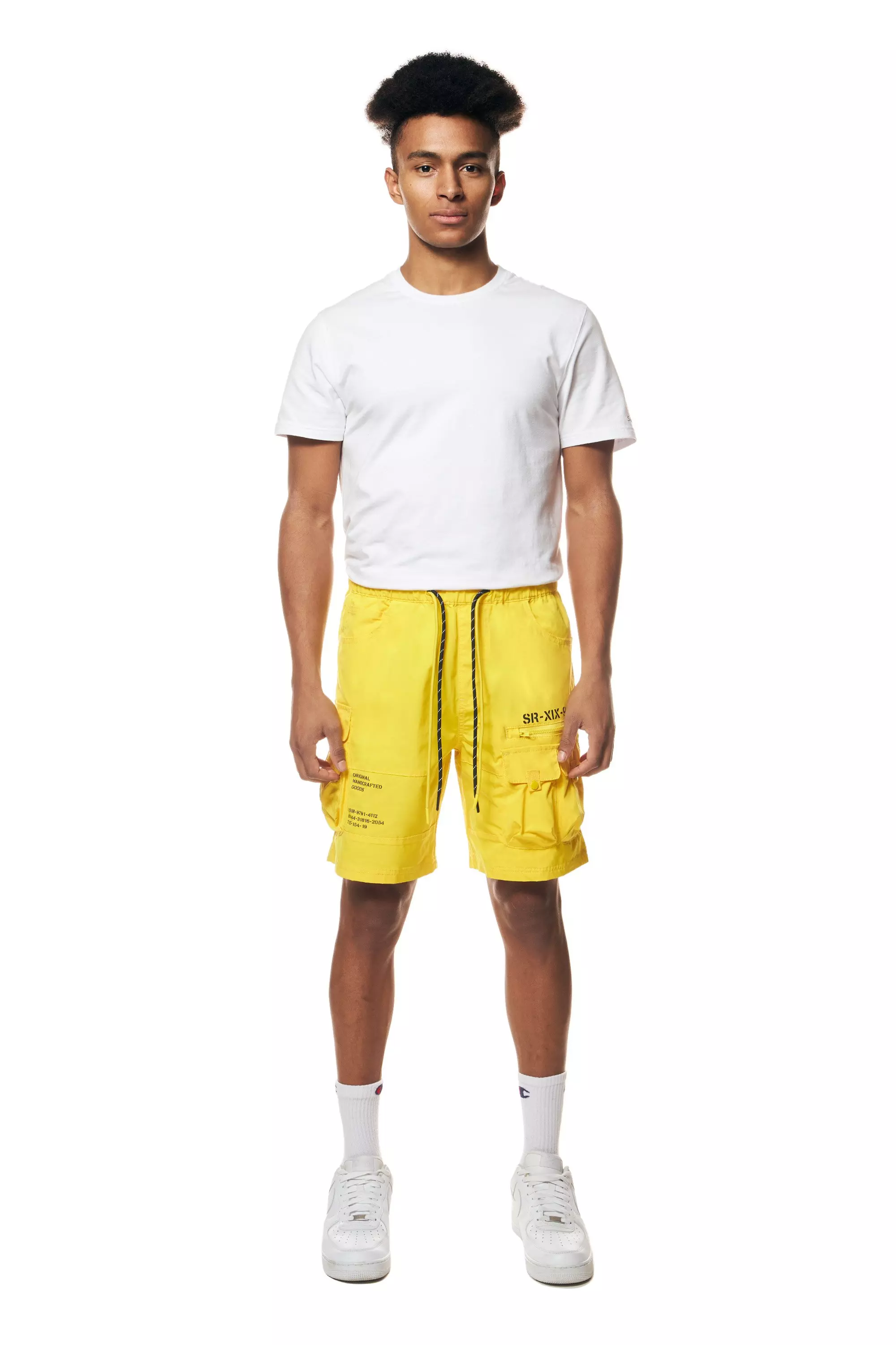 Smoke Rise Men's Printed Nylon Utility Cargo Shorts - Yellow - YELLOW