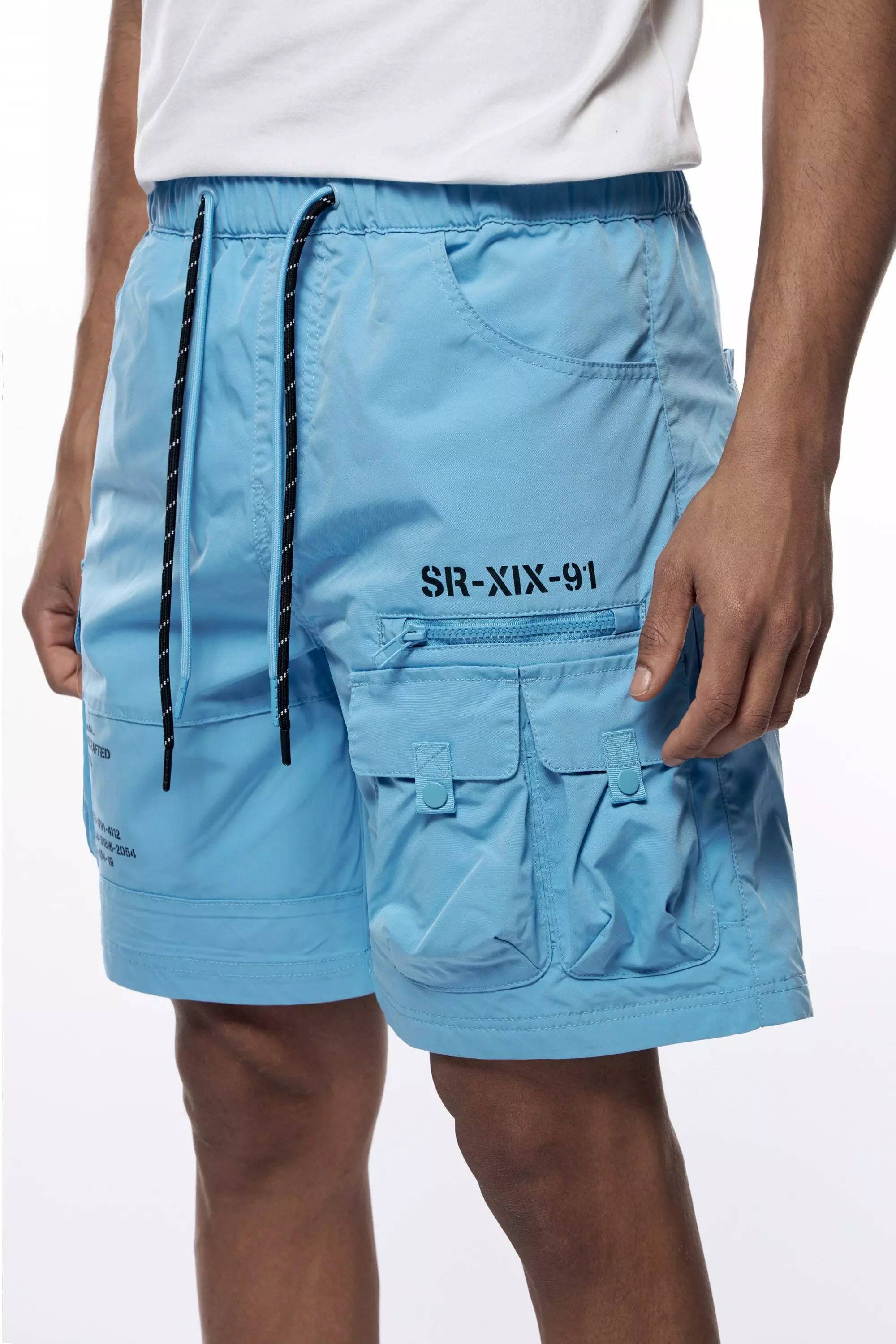 Smoke Rise Men's Printed Nylon Utility Cargo Shorts - Blue - BLUE